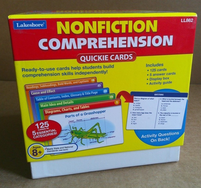 LAKESHORE Nonfiction Comprehension Quickie Cards with Box (100% complete)
