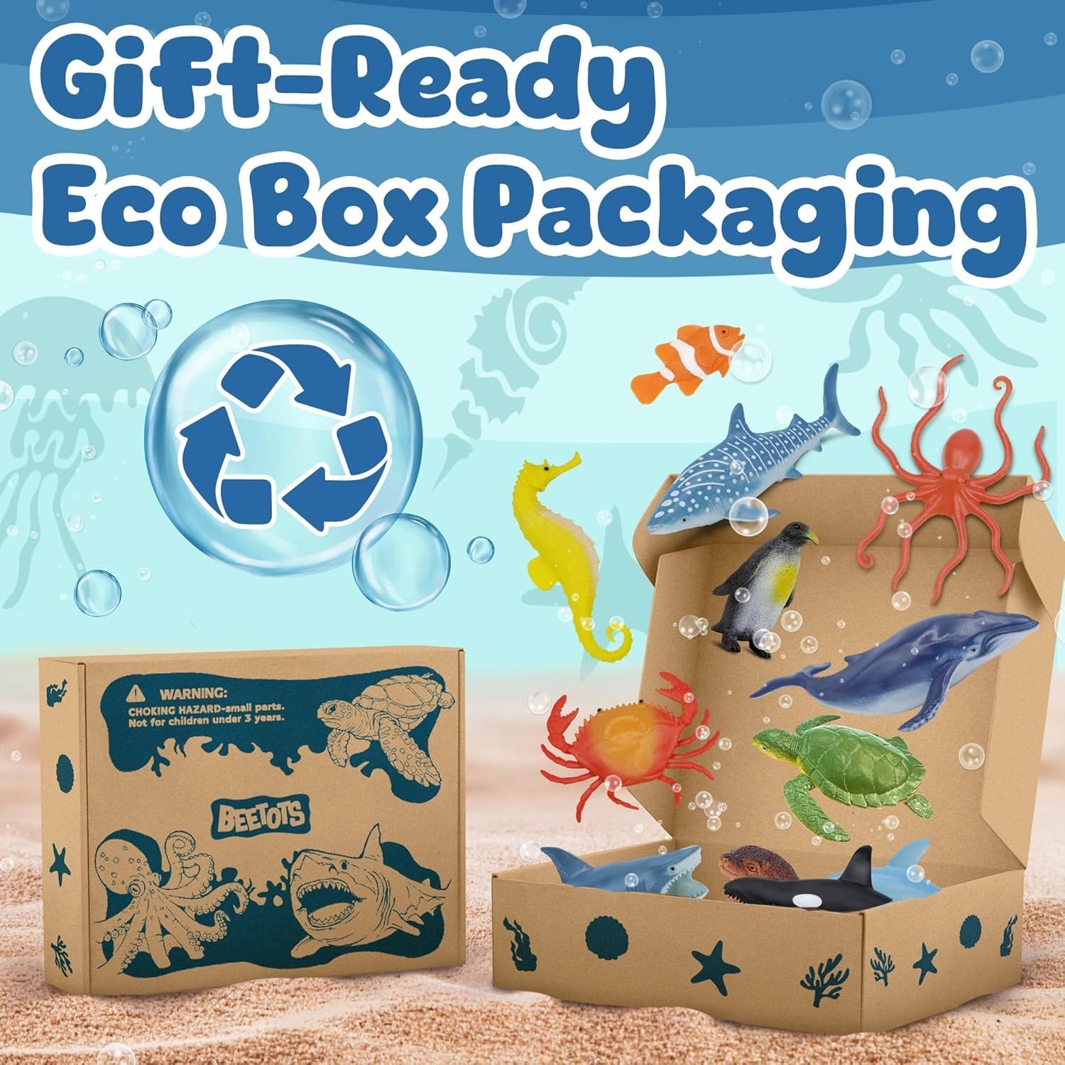 Ocean Sea Life Toy Figures Set for Kids, 12 PCS Realistic Marine Animals with Sh