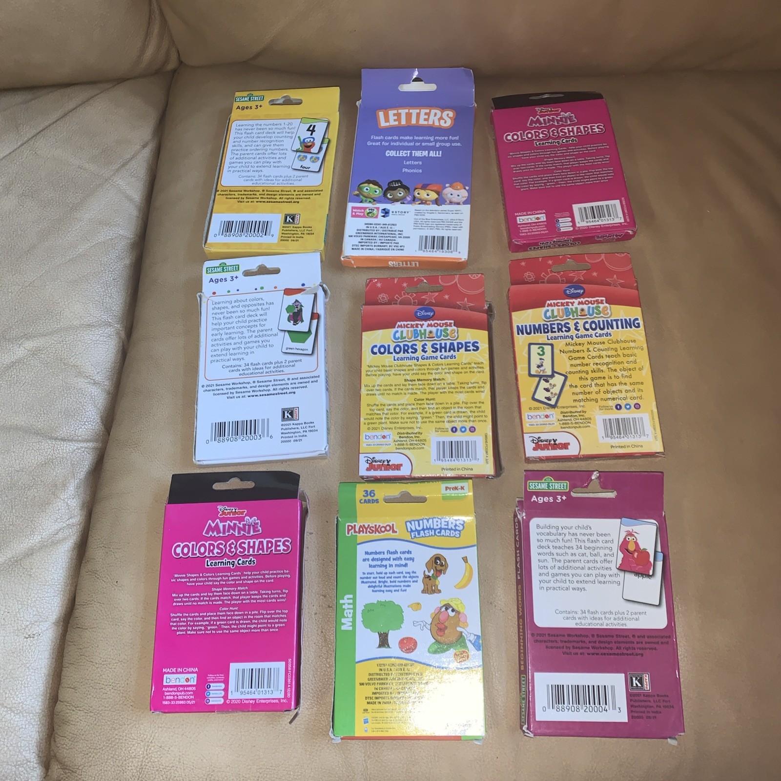 NEW Disney, Playskool, PBS Set of 9 Flash Cards for Kids 36 Cards In Each Pack