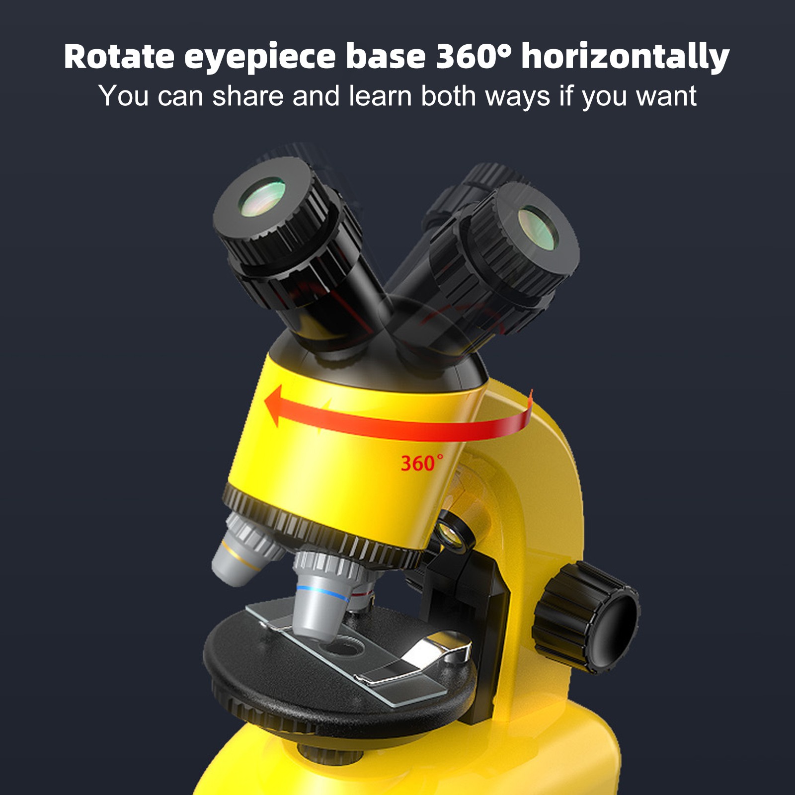 Rotating Microscope LED 100X-1200X Magnification Science Toy Kit For Kid Yellow