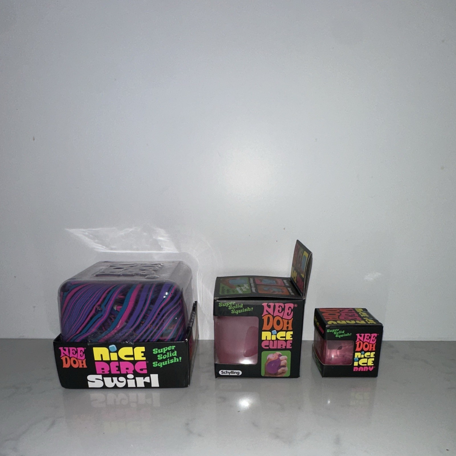 🔥🔥Schylling NeeDoh Pink Super Solid Squish Set Nice Berg Swirl, Cube Ice Baby