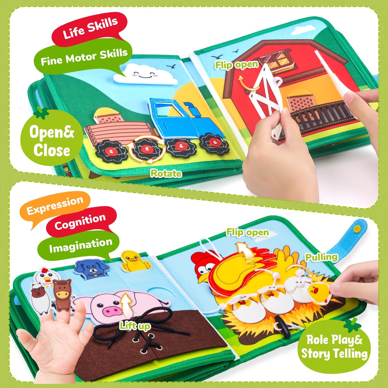 JoyCat Farm Busy Book for Toddlers 1–3 – Quiet Medium, Multicolored