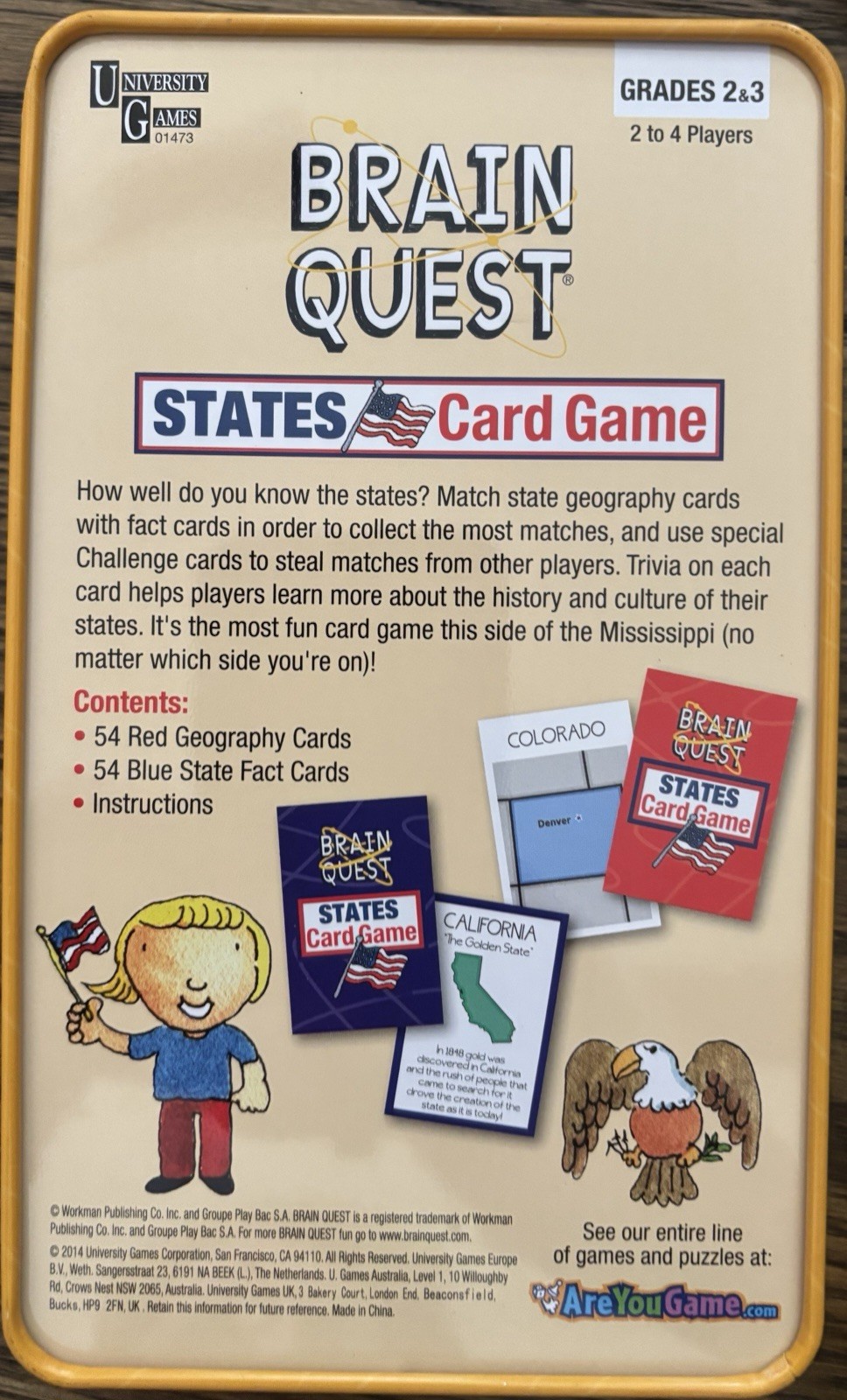 Brain Quest States Trivia Card Game Grades 2 & 3 With Storage Tin Open Box
