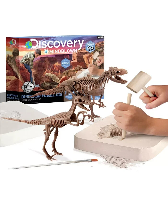 NEW Discovery Mindblown STEM 2-Dinosaur Fossil Skeleton Dig Kit T-REX+VELOCIRAPT
