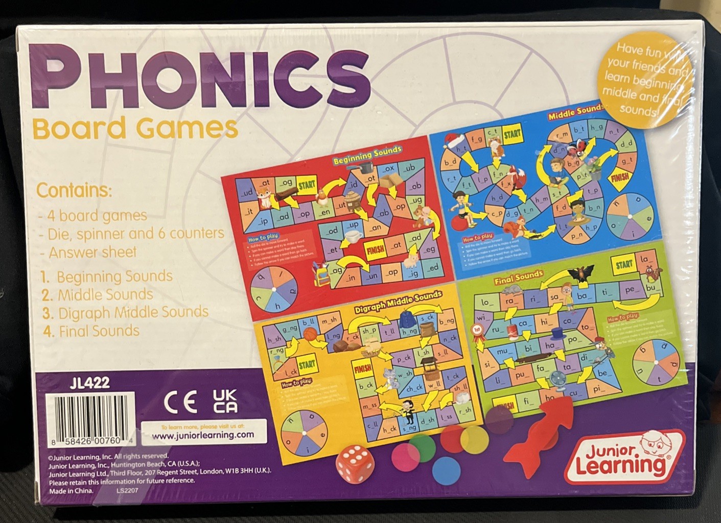 Interactive Phonics Board Game for Kids Ages 4-5 Fun Learning Tool for 2-6 Pl…