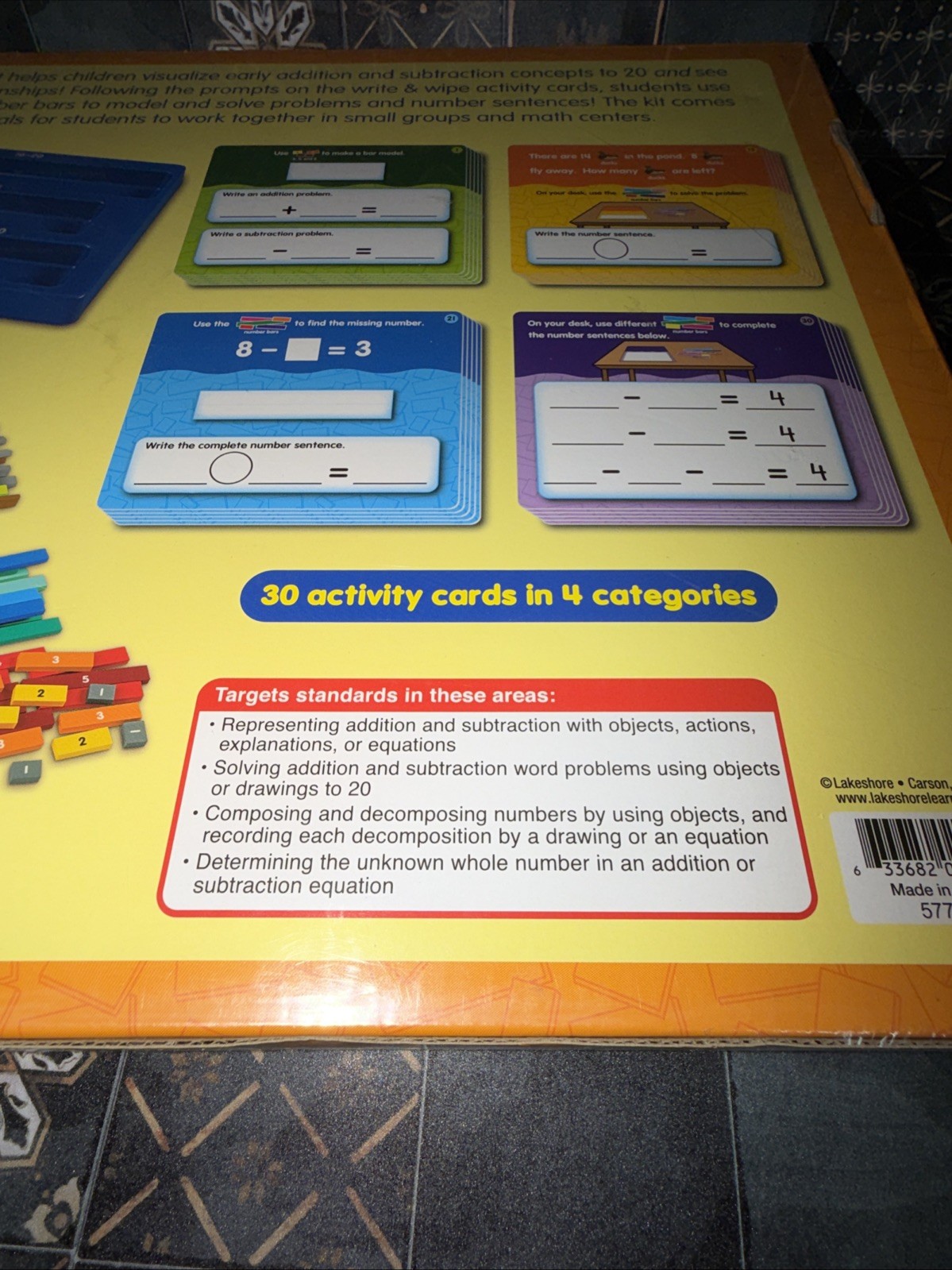 Lakeshore Grades K-1 Bar Model Hands On Learning Kit Math Activity Cards Bars