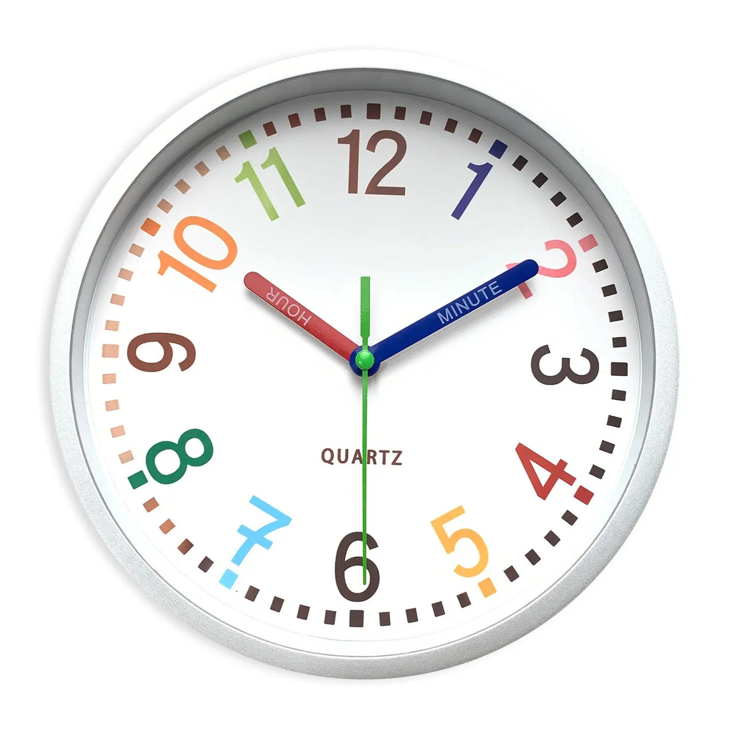 Rainbow Silent Wall Clock Modern Quartz Educational Clock for Kids & Home |