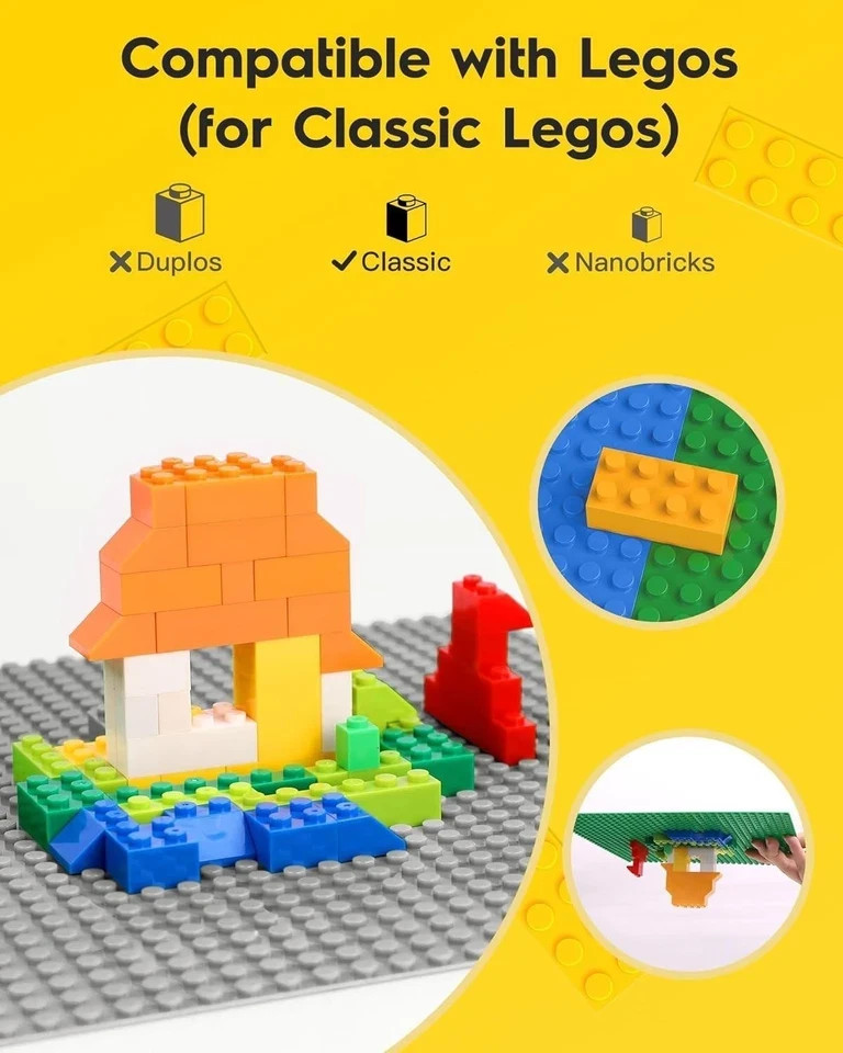2-pack Gray Baseplates 32×32 Studs Â Compatible with Classic Lego, 10″x10″