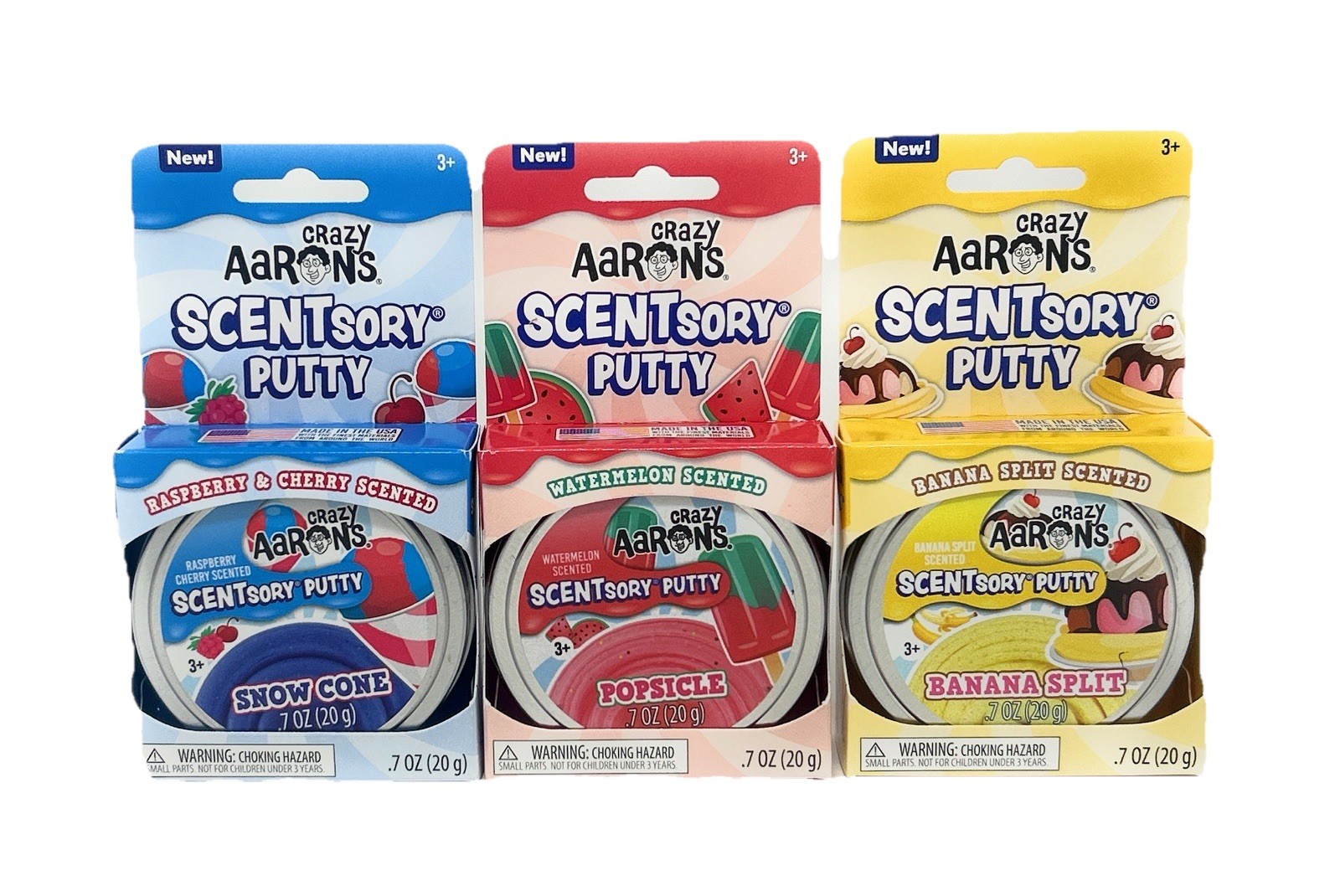 Crazy Aarons SCENTsory Putty 3-Pack~BANANA SPLIT, POPSICLE, SNOWCONE