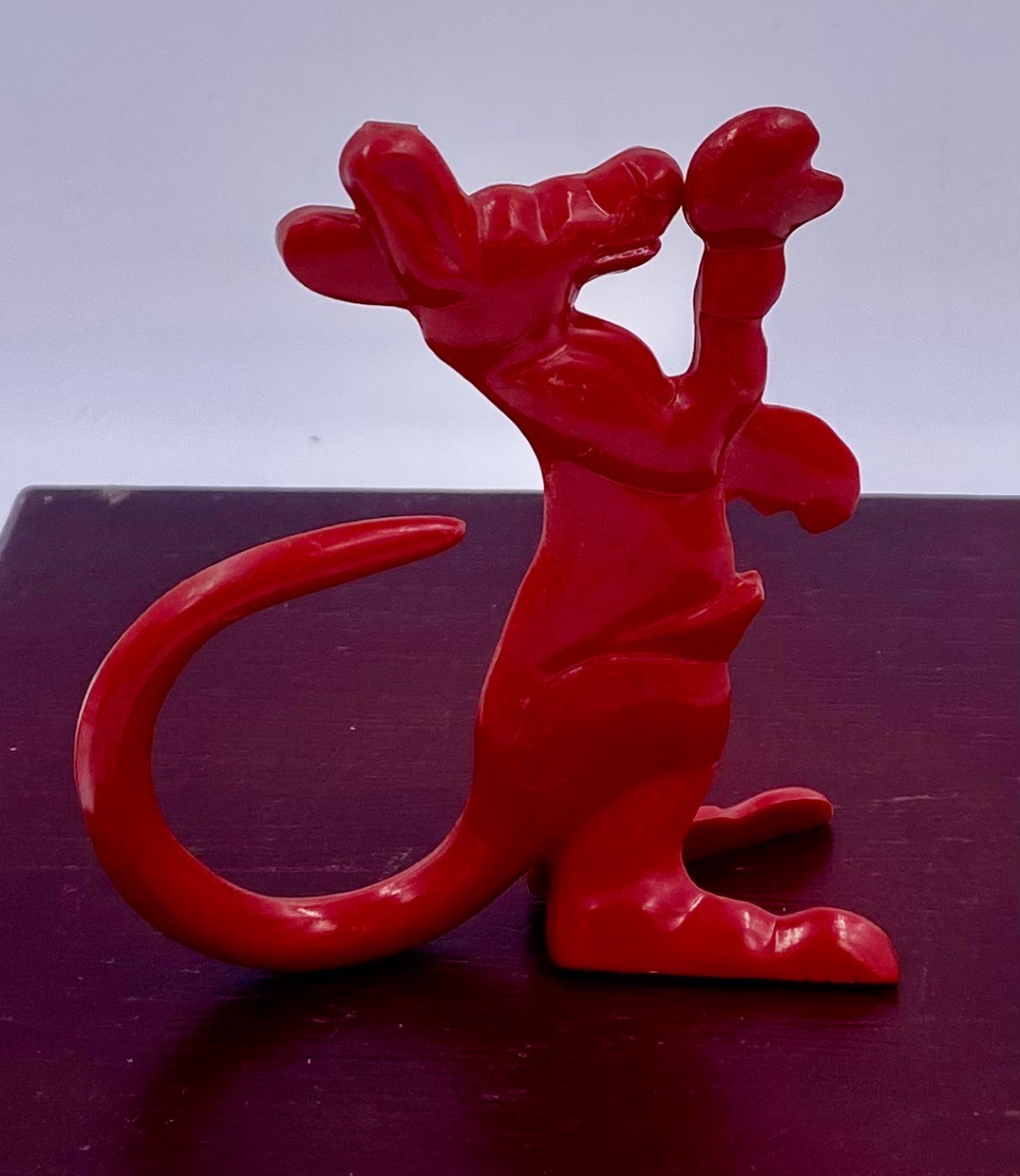 Vintage Hard Plastic 3.5″ tall Boxing Kangaroo – red plastic – no markings