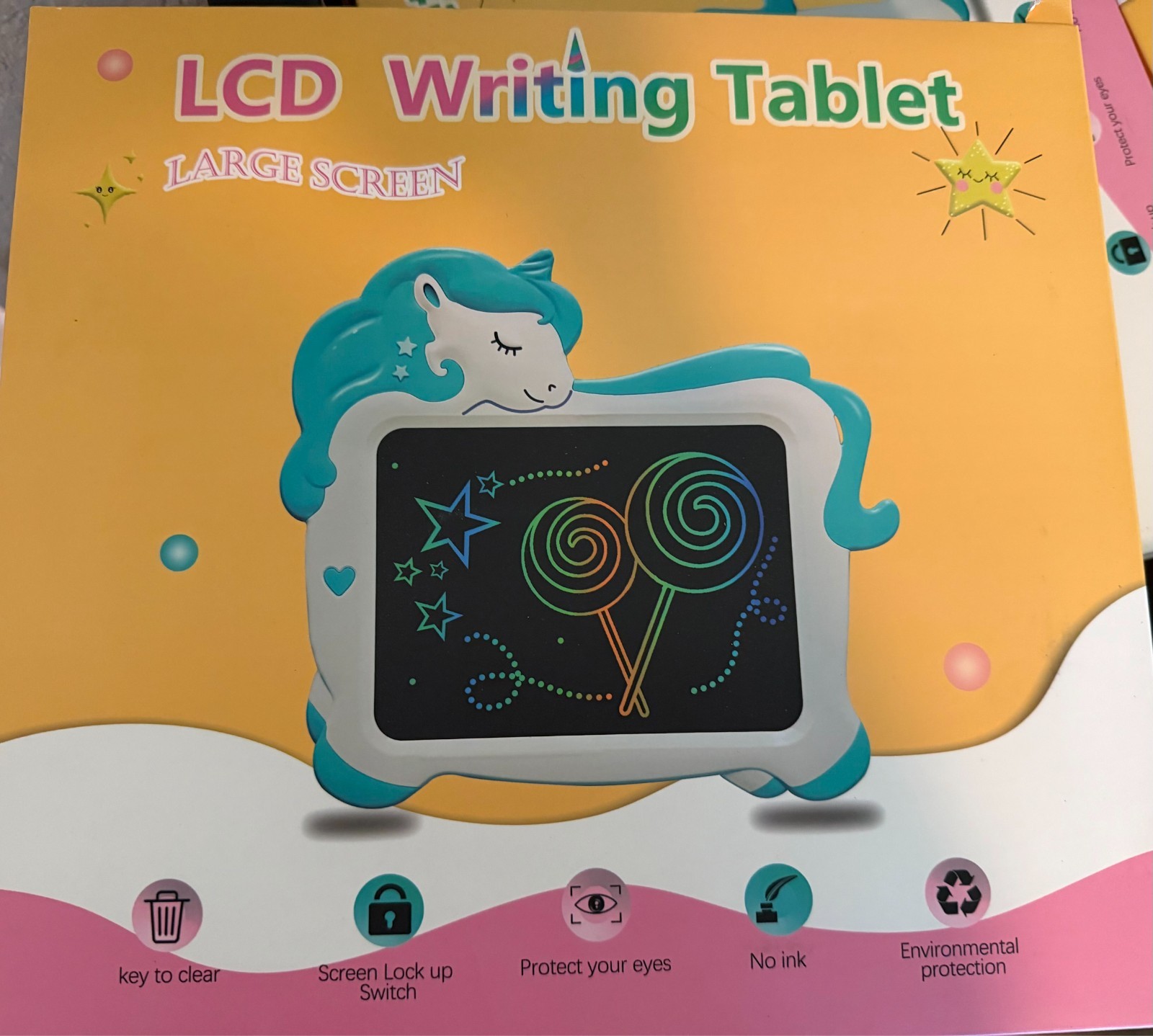 NEW LARGE SCREEN LCD 10 INCH Writing Tablet Unicorn Design BLUE Kids Ages 3+