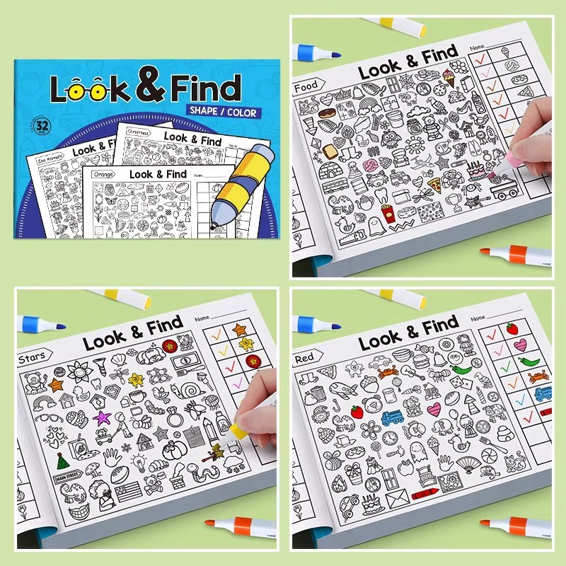 Kids Search and Find Enhance Visual Activity Book Handwriting Coloring Workbook