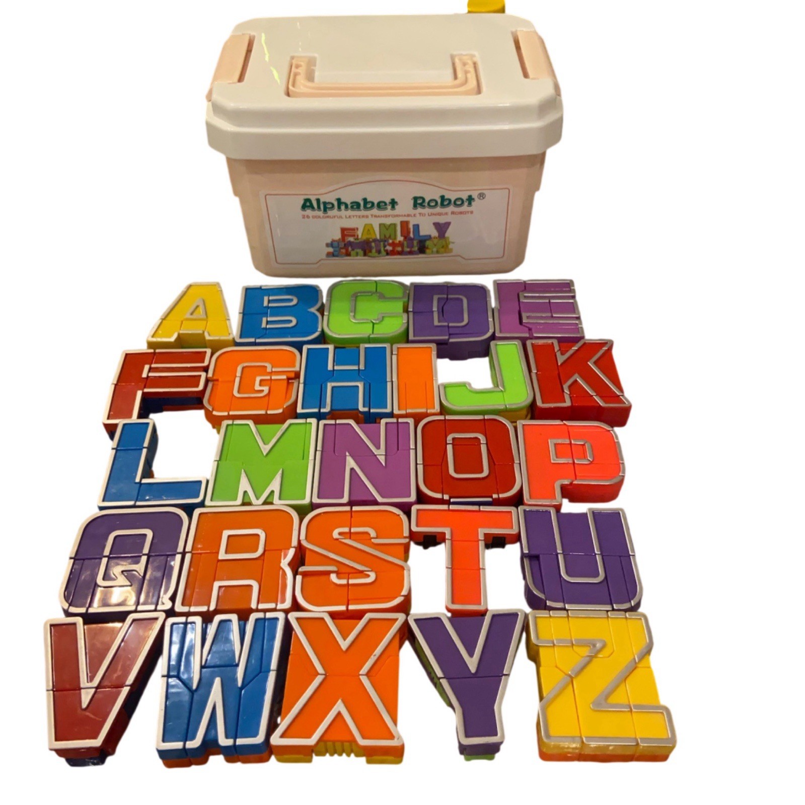 Alphabet Robot Transformers W/ Storage Box EUC Educational Toy 26 Letters