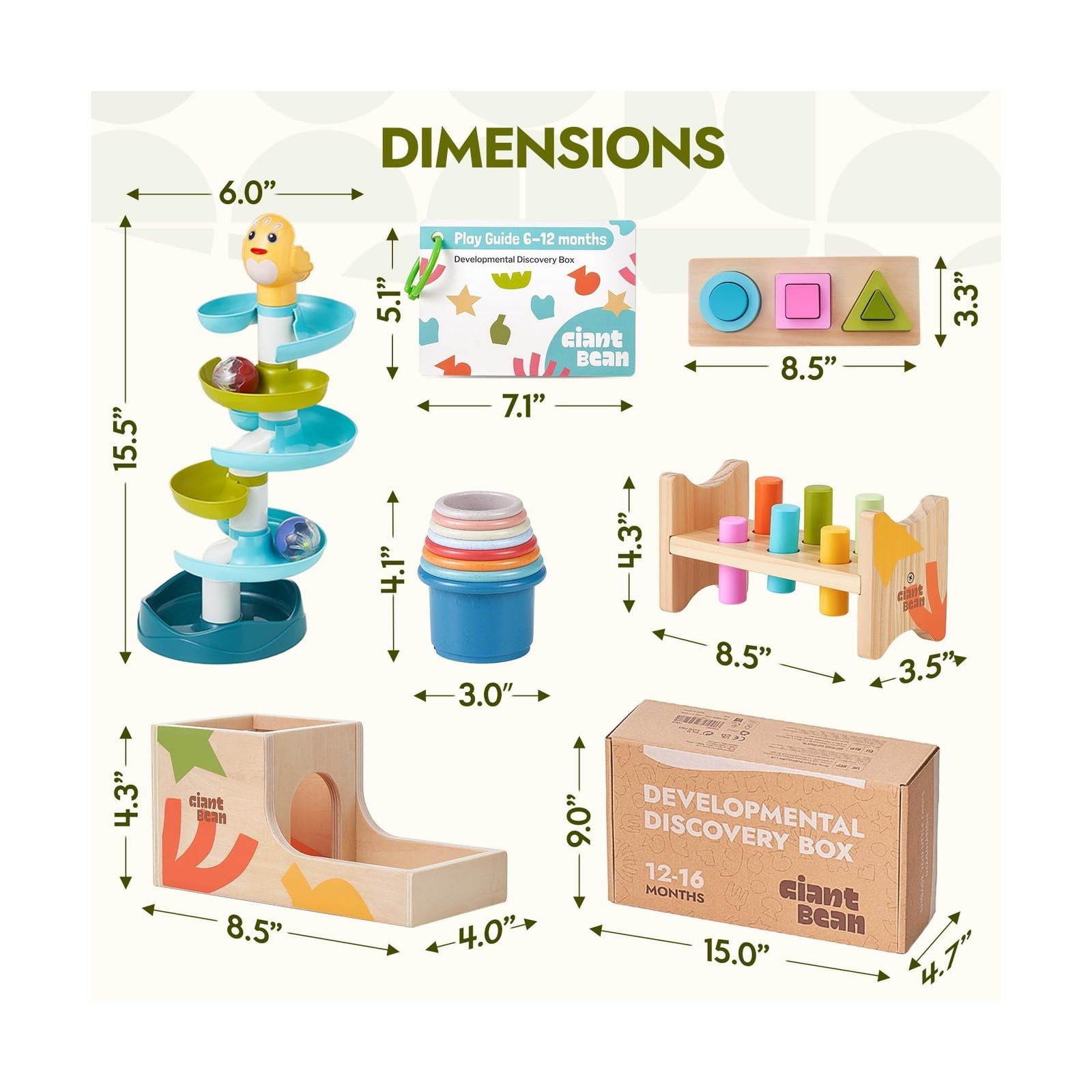 Giant bean 8-in-1 Wooden Montessori Toys Set Learning Toys for Baby… Fast Ship