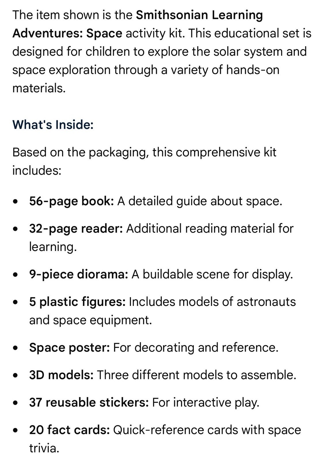 Smithsonian Learning Adventures SPACE Sealed New Activity Set & Educational Kit