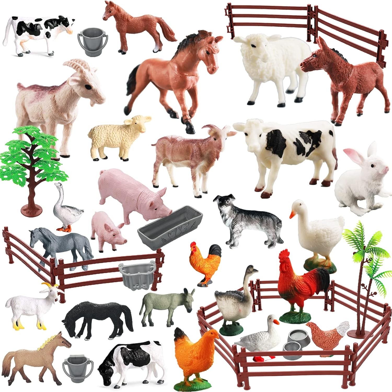 Realistic Farm Animal Figures Toys, 44 Pcs Plastic Farm Figurines Playset Includ