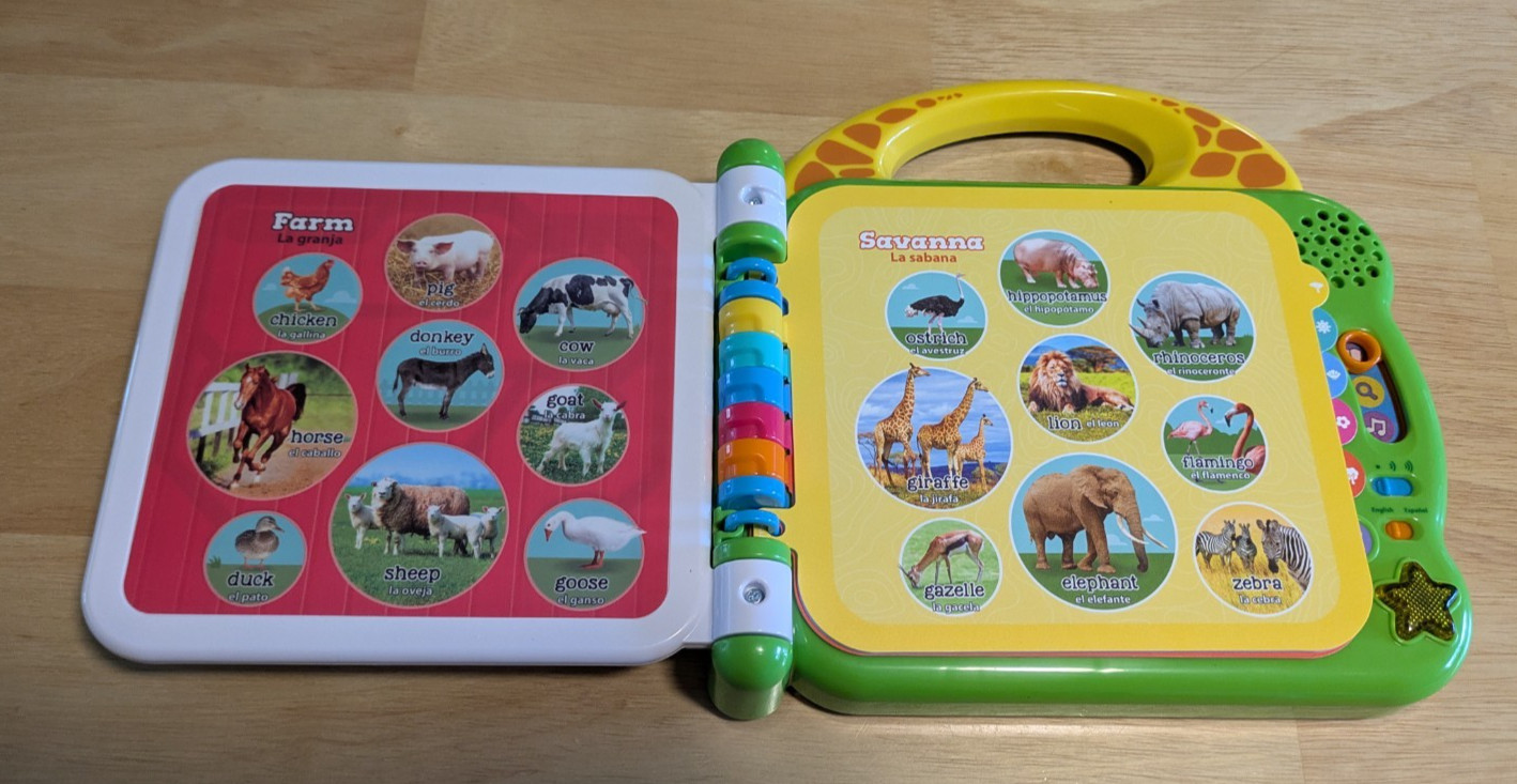 Leap Frog 100 Animals Book – Green Zoo Safari Woodland English/ Spanish speaking