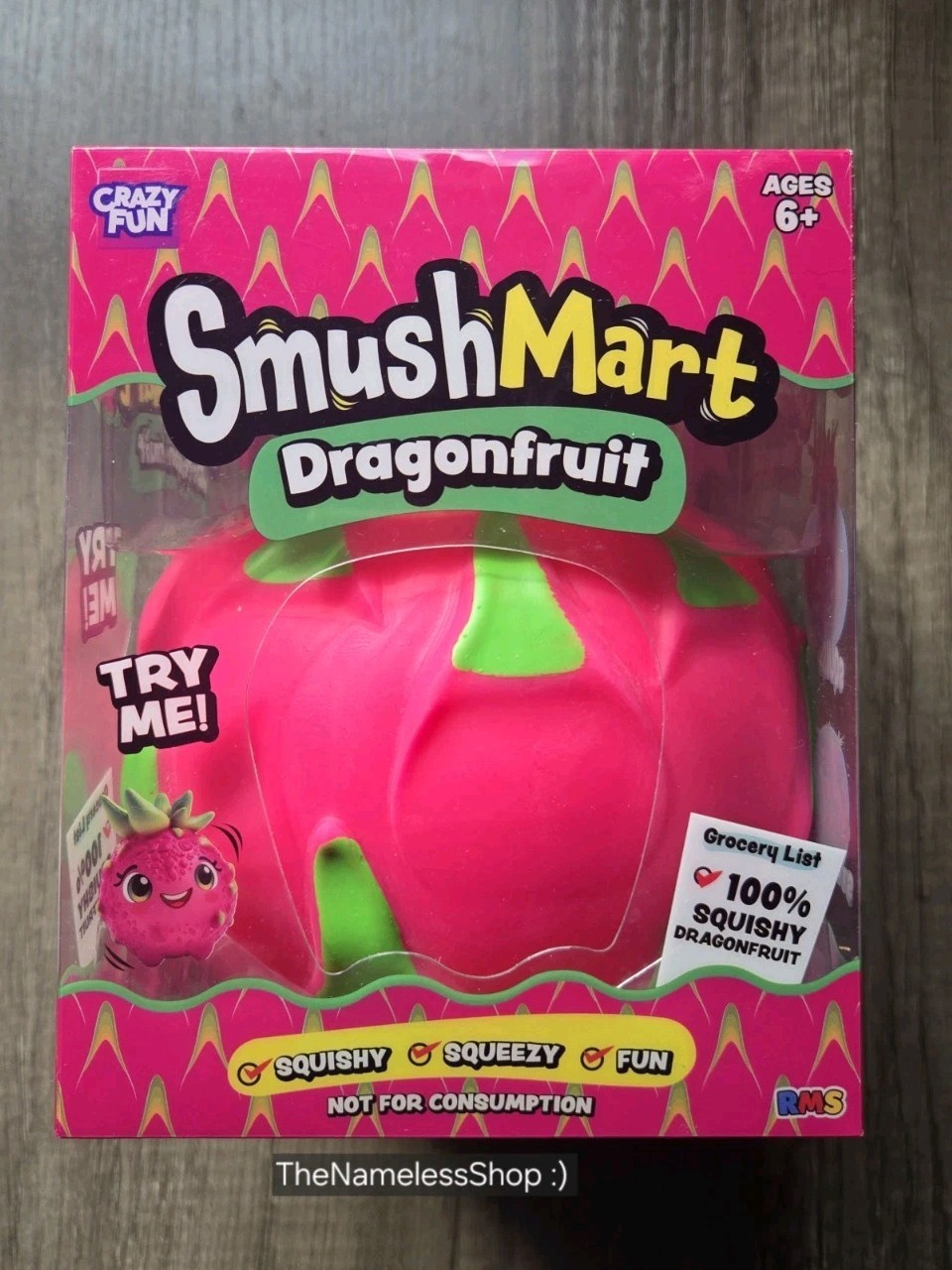 Crazy Fun RMS SmushMart Dragonfruit Squishy Squeeze Toy Ages 6+ Pink/Green