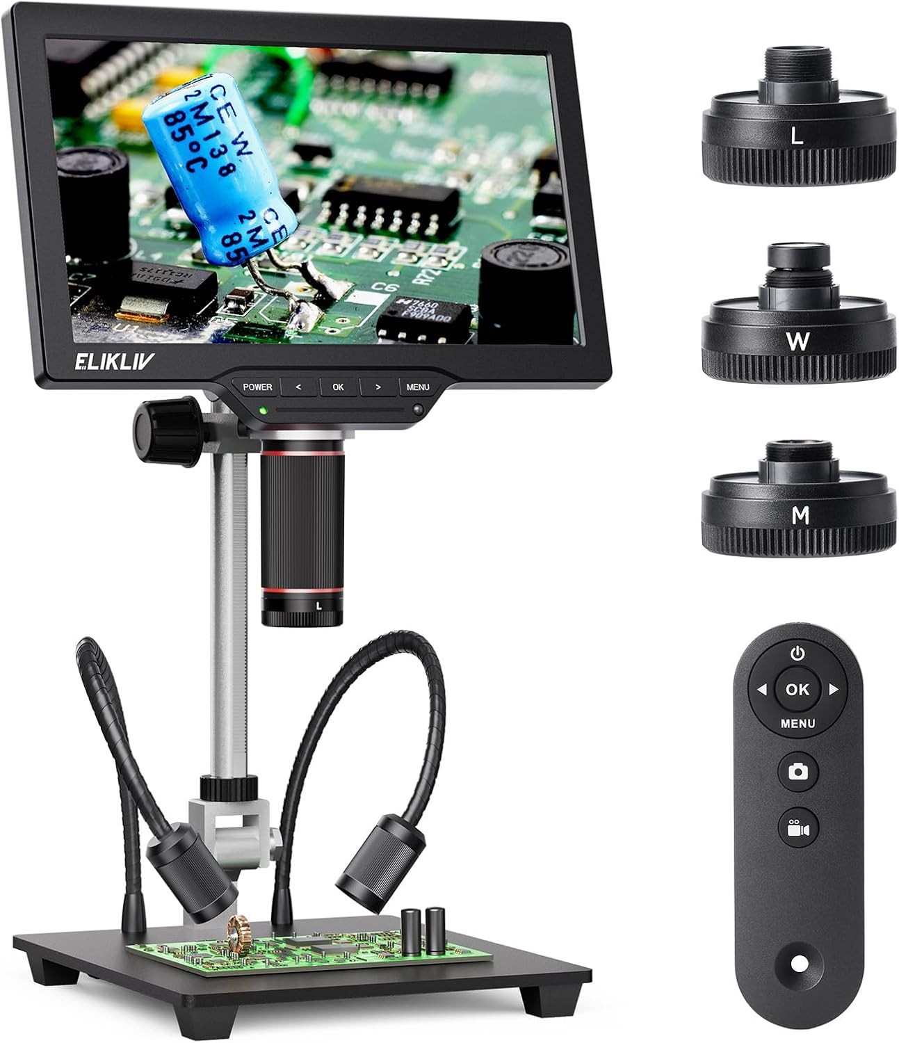 Elikliv 4K Digital Microscope 10″ Stand for Soldering Coins Electronics 64GB