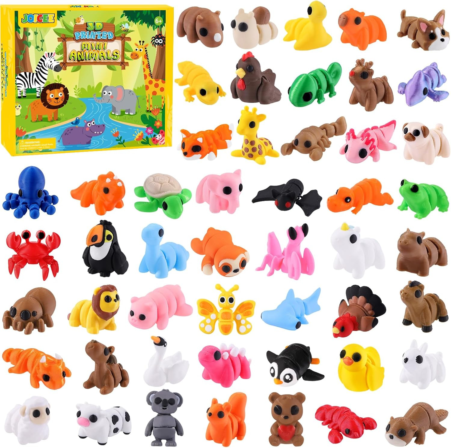 50 Pcs Mini 3D Printed Animal Figurines Set, Articulated Flexible Fidget Toys