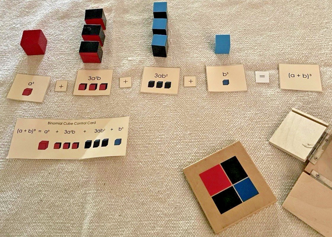 Montessori Binomial Cube w/ Equation and Control Cards for Math/Sensorial Shelf