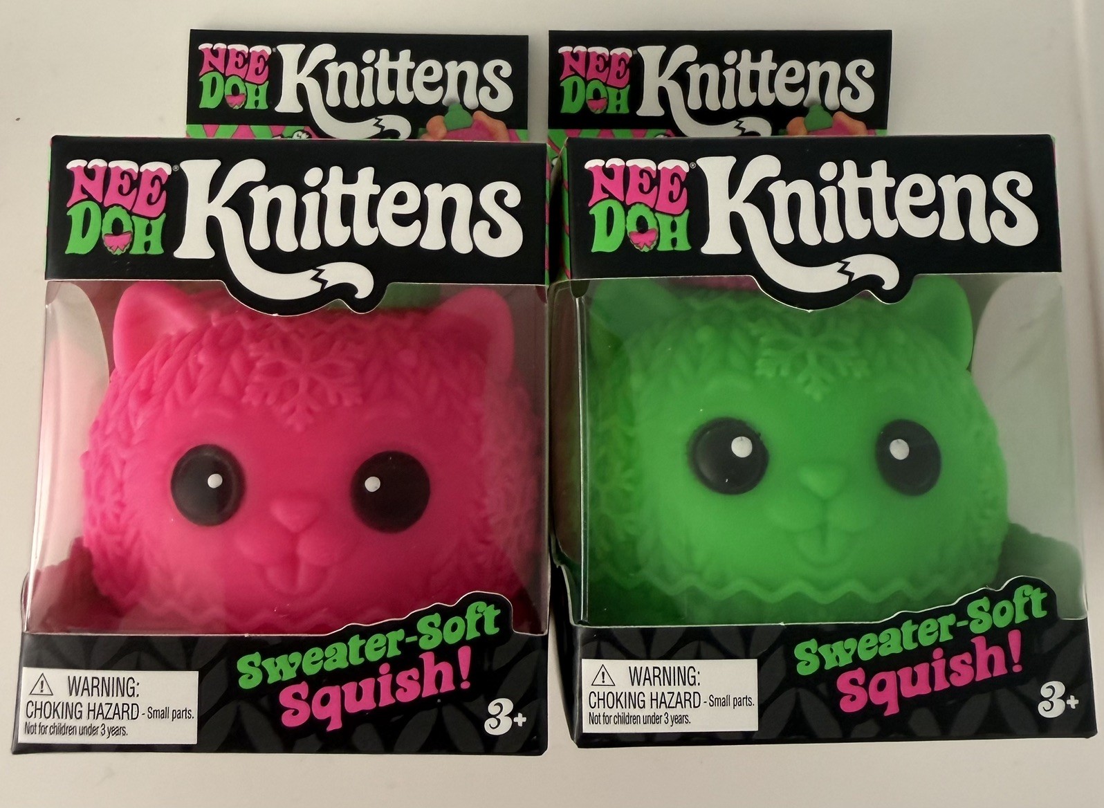 NeeDoh Knitten Bundle Pink & Green Authentic Schylling Sensory Squishy Set