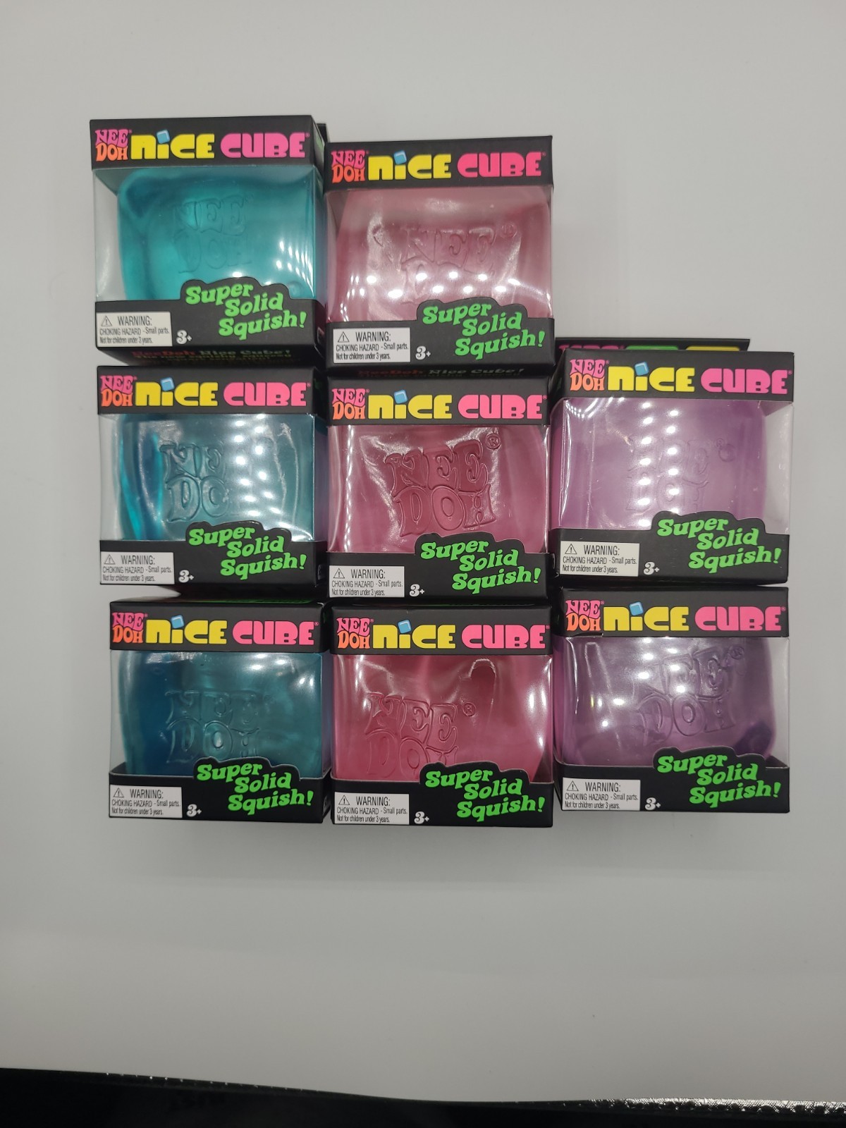 LOT OF 8 NeeDoh Nice Ice Nee Doh Nice Cube – Blue Pink Purple – NEW SEALED.