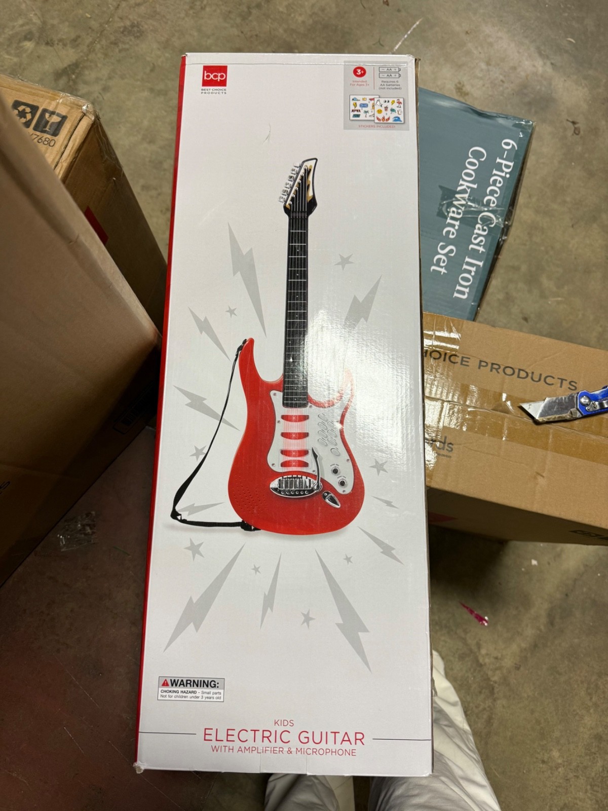 Kids Electric Guitar Set with Amp and Microphone Red Interactive Toy SKY7143