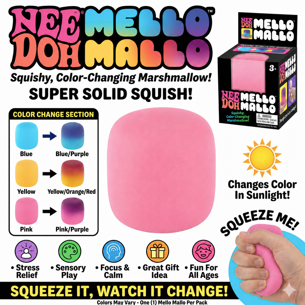 Sealed & Authentic NeeDoh Mello Mallo Color Changing Squishy Marshmallow Toy