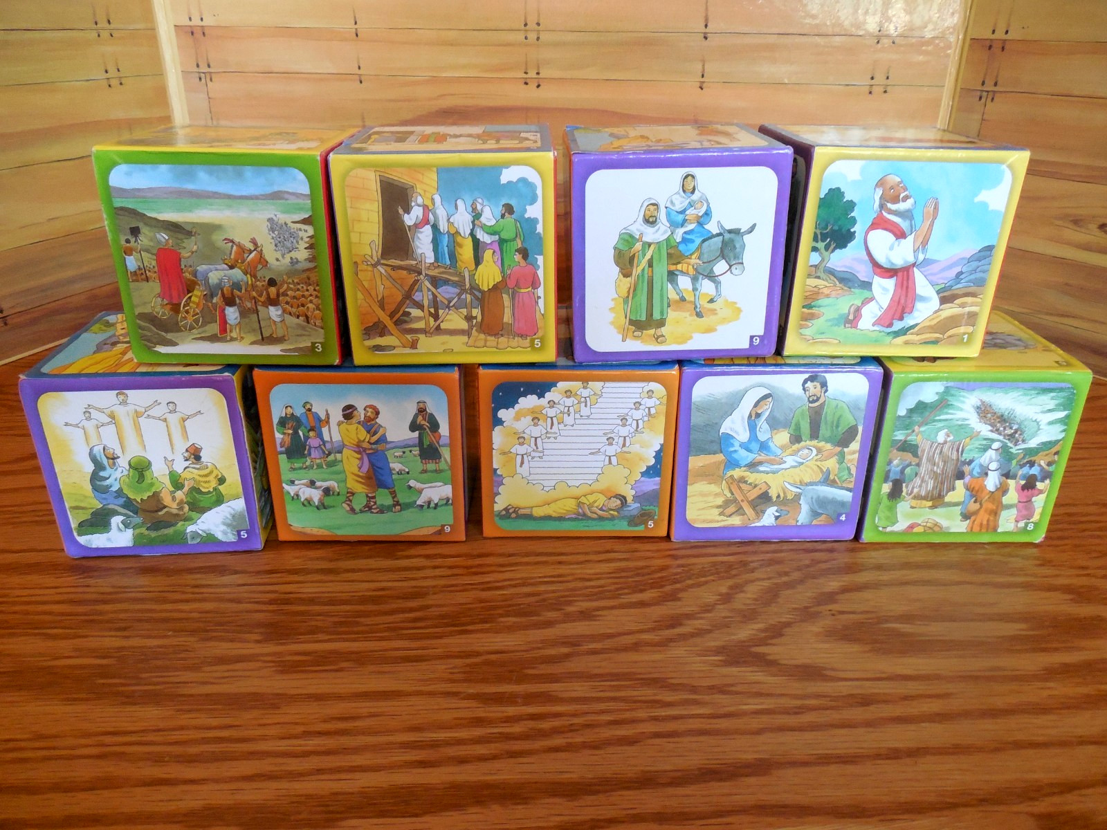 EUC Lot of 9 Large “Bible Story” 6-Sided Blocks Old & New Testament sz 3x3x3