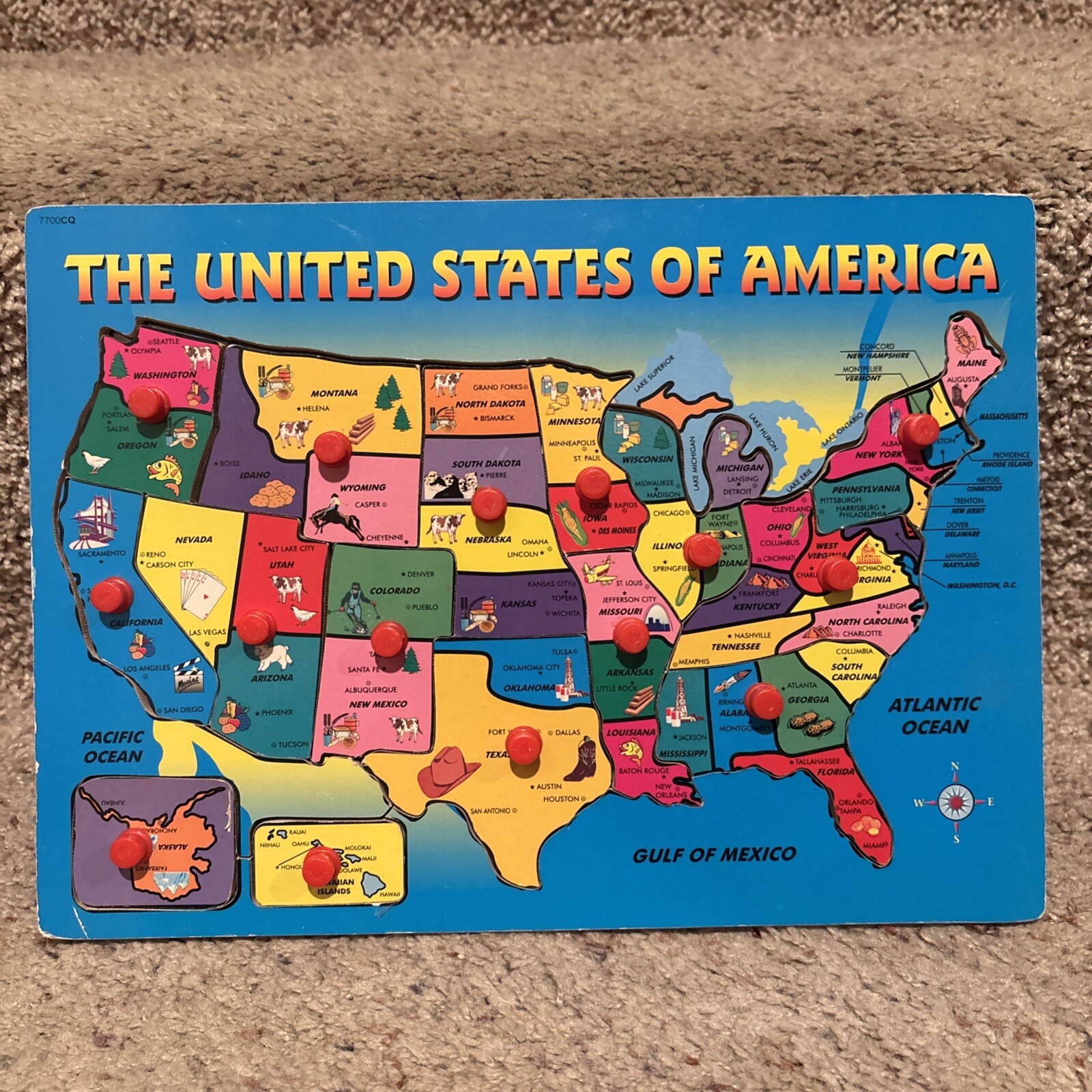 THE UNITED STATES OF AMERICA USA Educational Map Puzzle Lift & Learn Pegs