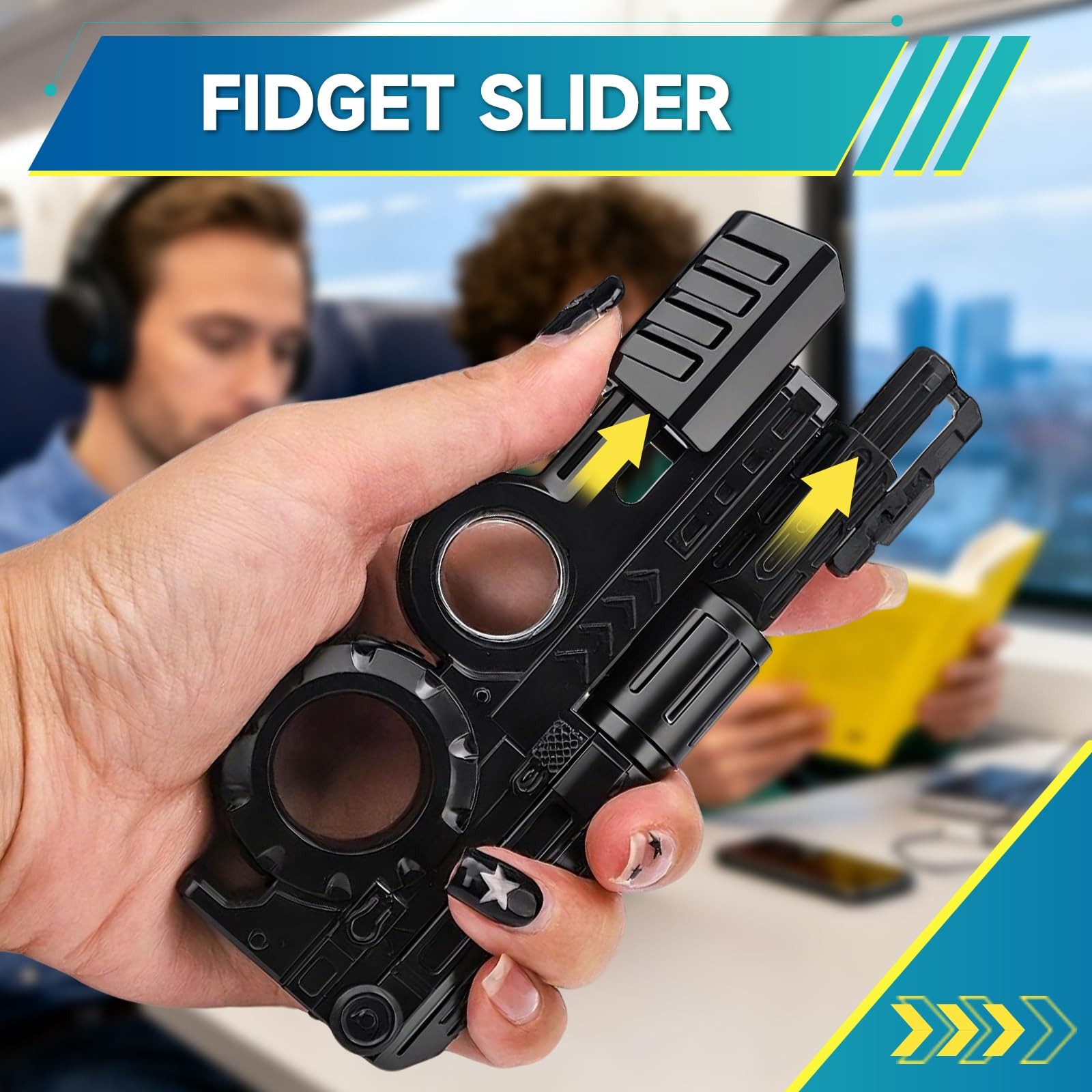 7 in 1 Fidget Slider, Spinner, Hand Roller Handheld Small, Black