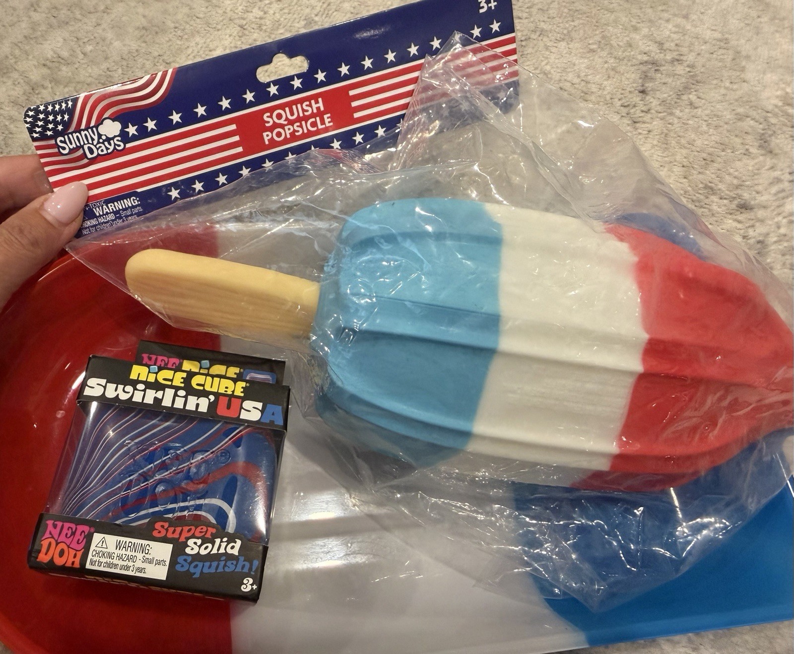 Schylling NeeDoh Nice Cube Swirlin’ USA & Squish Popsicle Red/White/Blue 3+