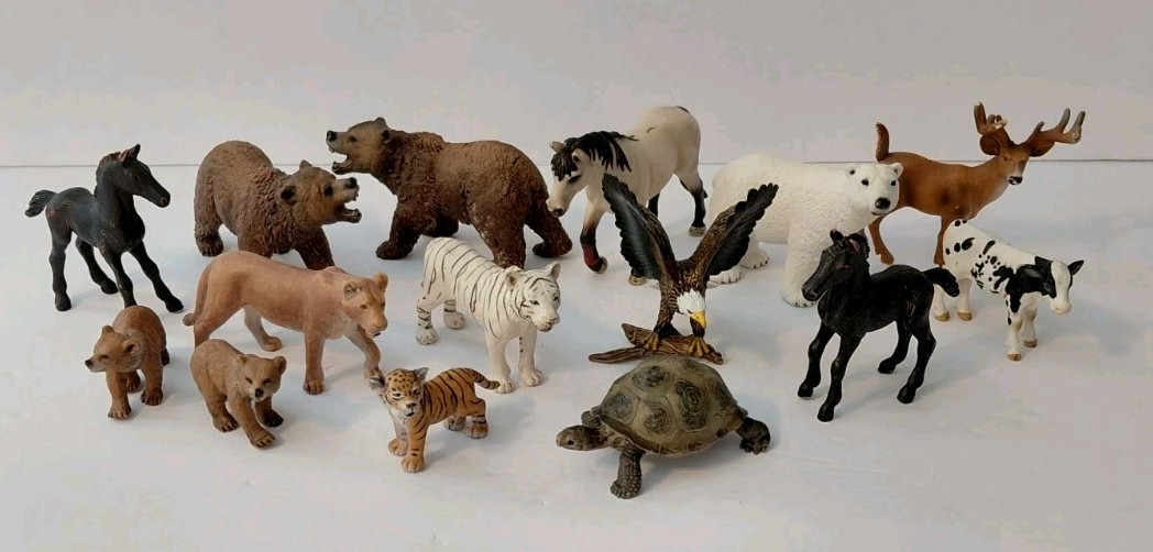 Hard Plastic Zoo Wild And Farm Animals Mixed Lot 15 Schleich Bears, Eagle