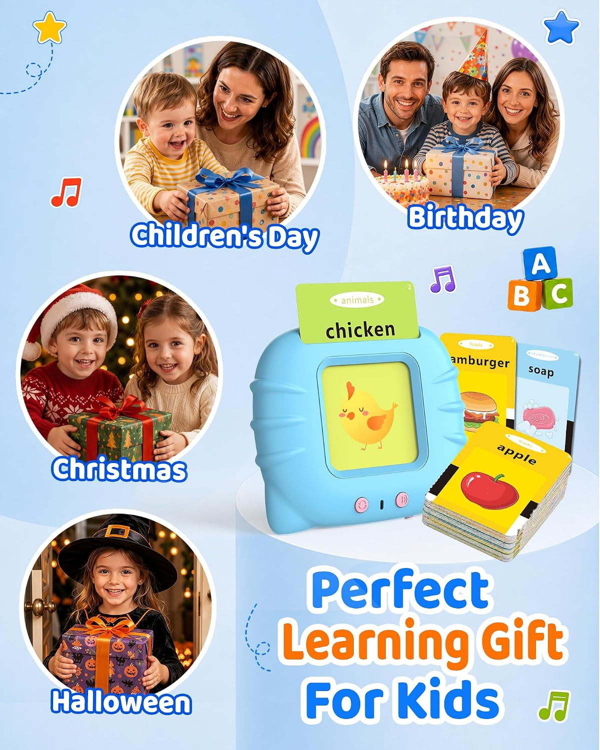 Aullsaty Talking Flash Cards for Toddlers 1-3, Upgraded 248 Sight Words Montesso