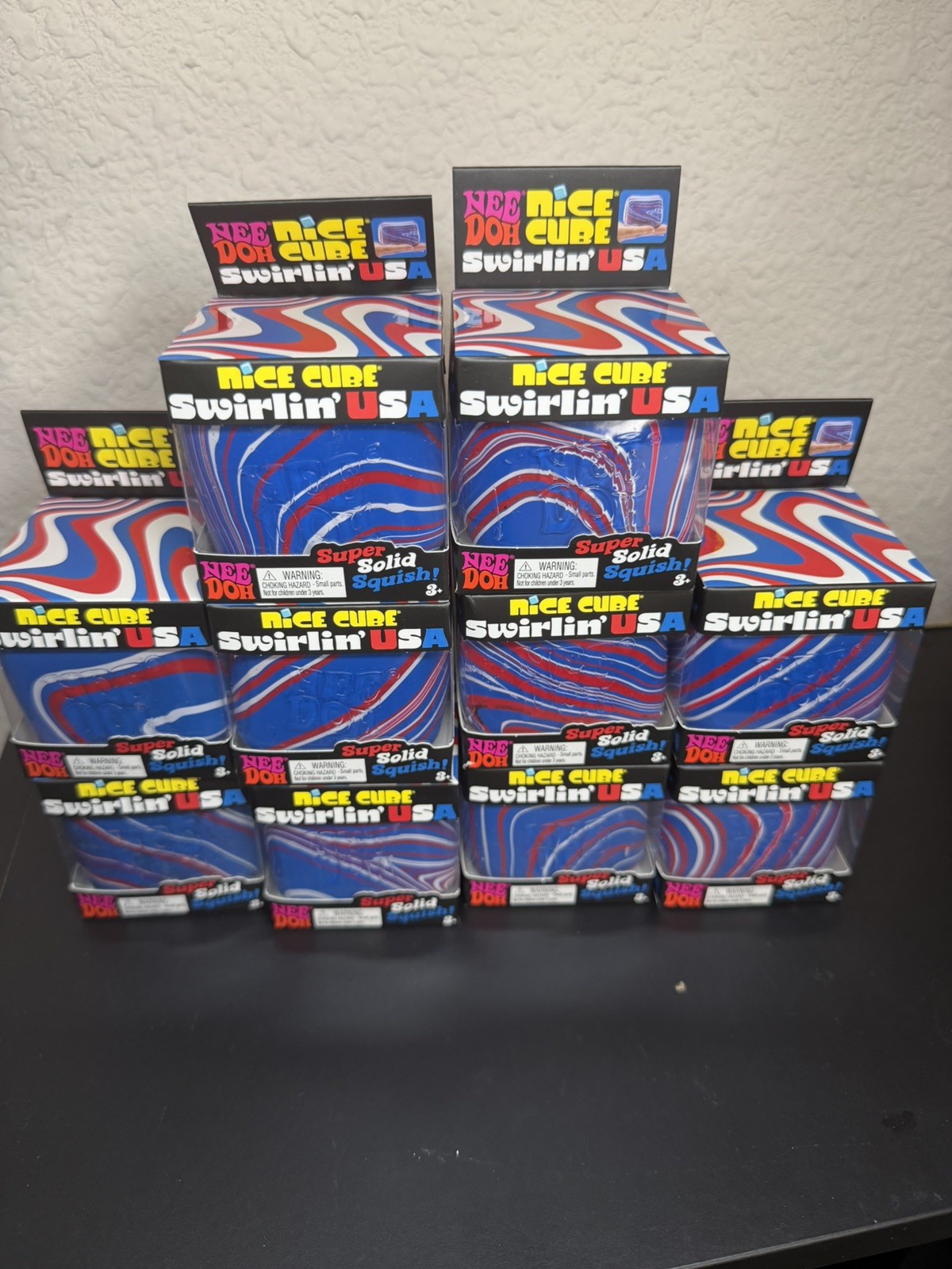 (10) NEEDOH Nice Cube Swirlin’ USA Super Solid Squish Red White Blue Swirl NEW