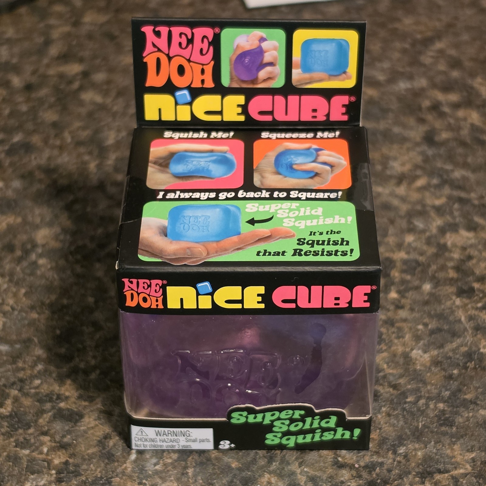 Schylling NeeDoh Nice Cube Purple Stress Ball Sensory Toy Square Shape New