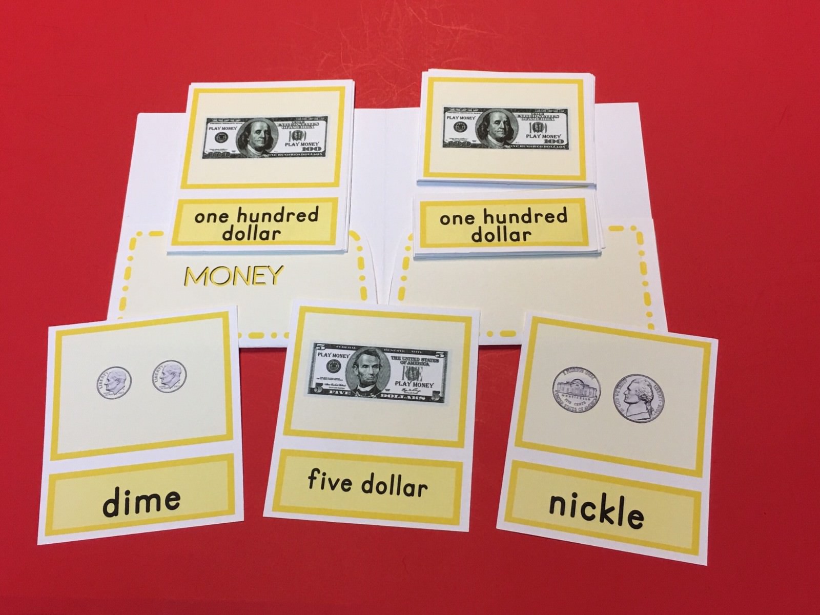 Montessori – Pre-Reading Series – Three Part Cards And Folio – Money
