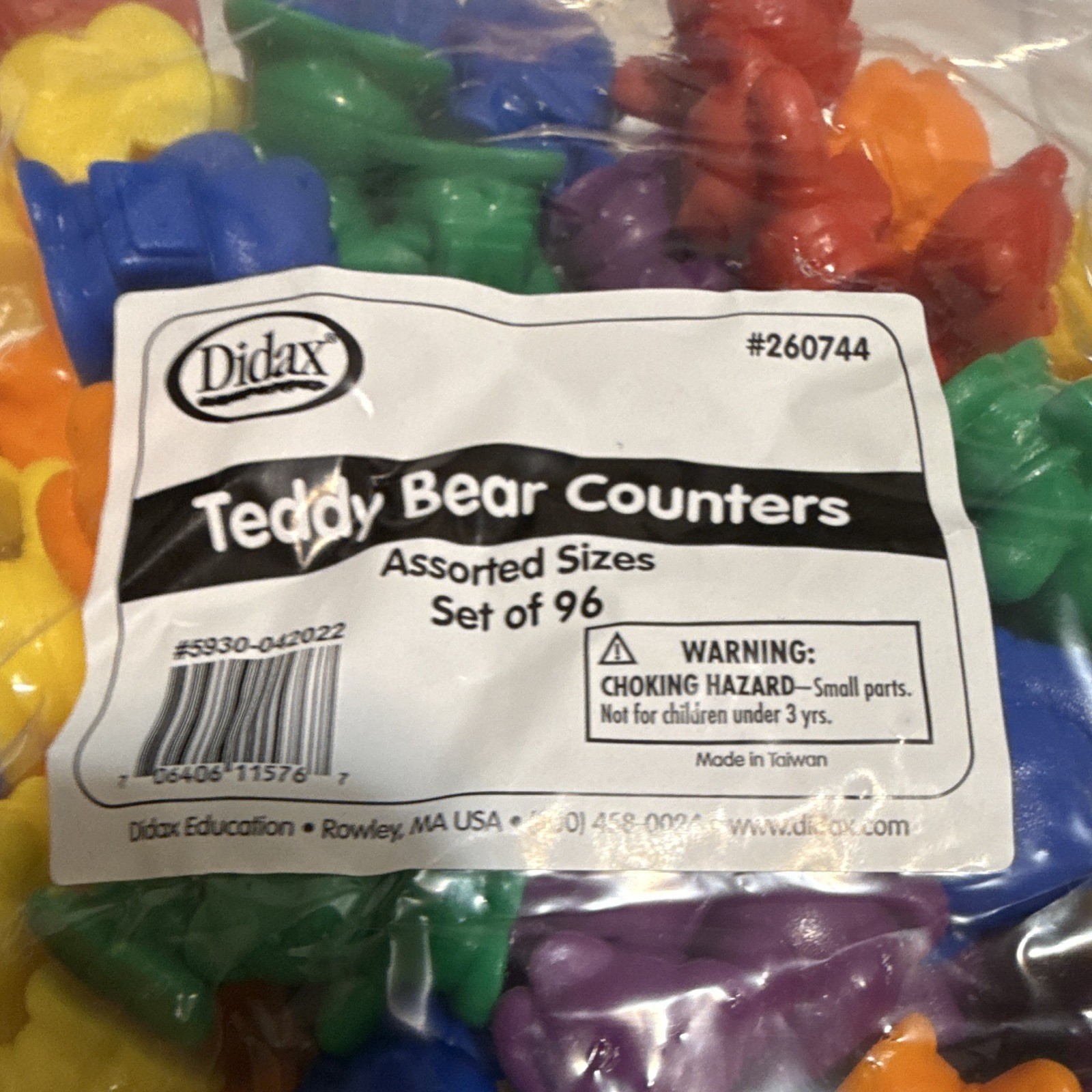 Didax Teddy Bear Counters Assorted Sizes Set of 96 Ages 4-7 #260744