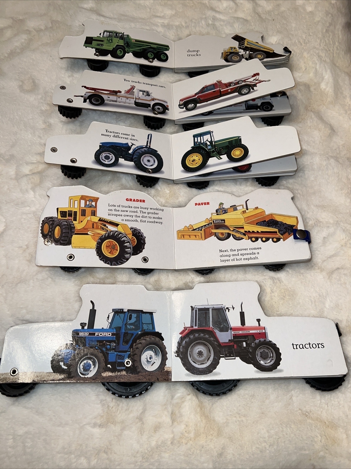 5 Baby Toddler Pre-school Truck-Shaped Board Books On Wheels Toy Trucks Stickers