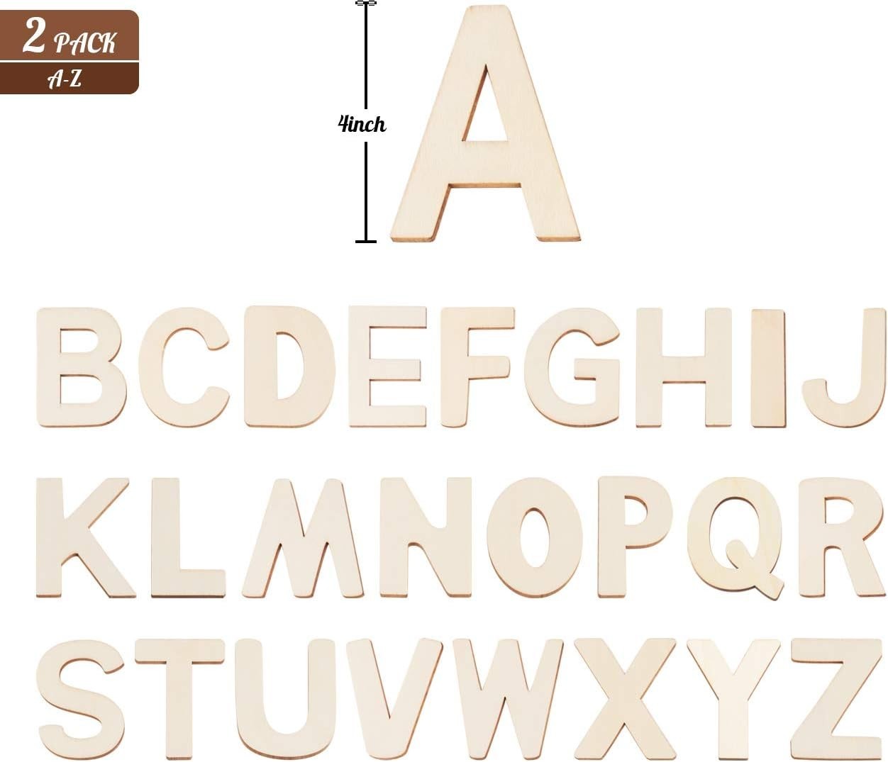 52 Piece Set of Smooth Wooden Letters for Wall Signs and Craft Projects