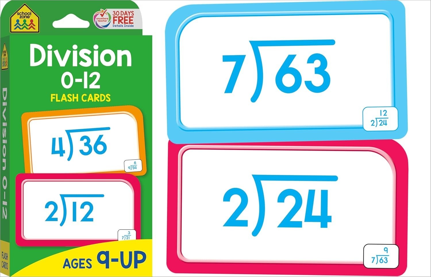 School Zone 112 Math Flash Cards for Multiplication & Division – Ages 8+, 2-Pack