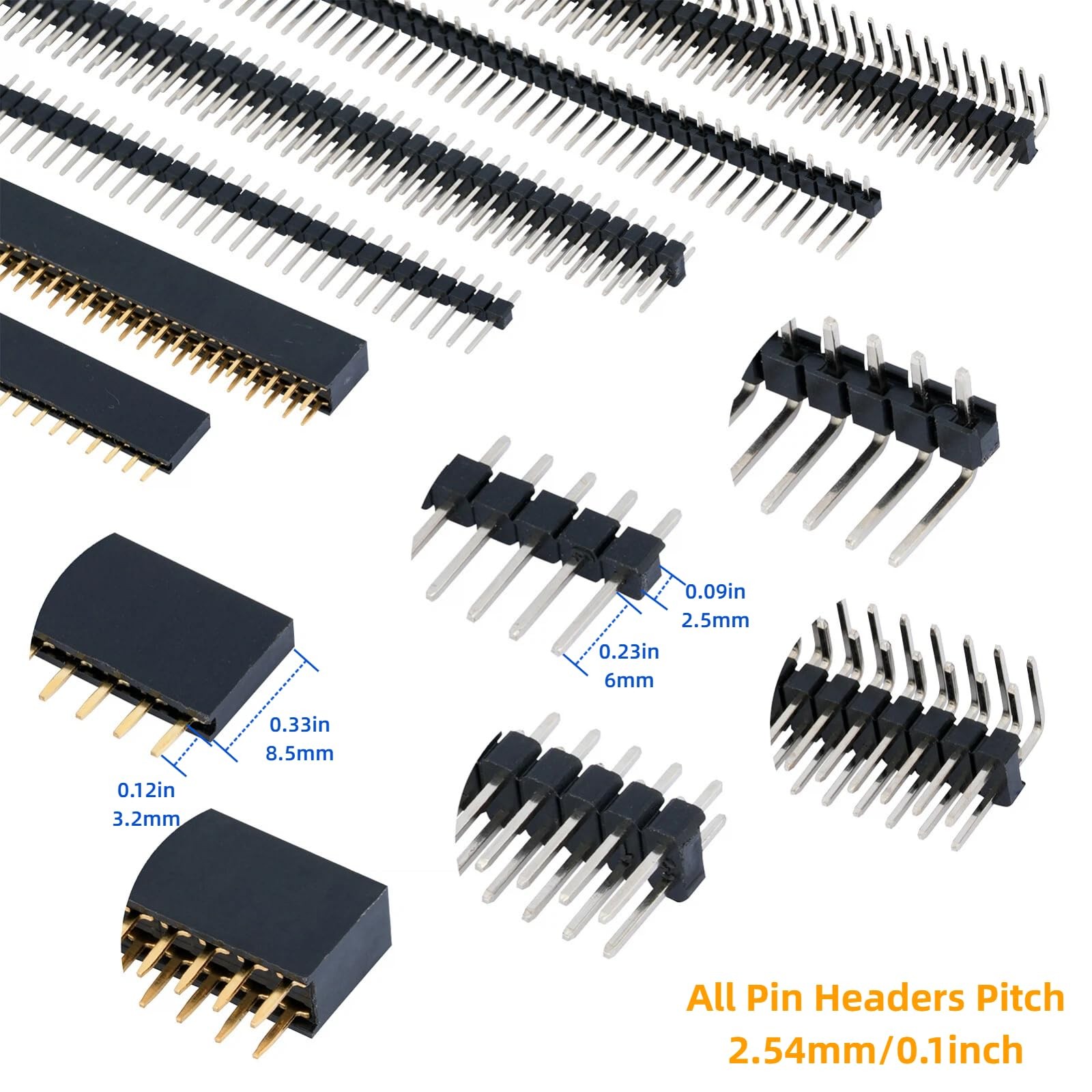 122 Pcs 2.54mm Female Header Pins Kit 3 4 6 8 10 40 Pin PCB Connector Set