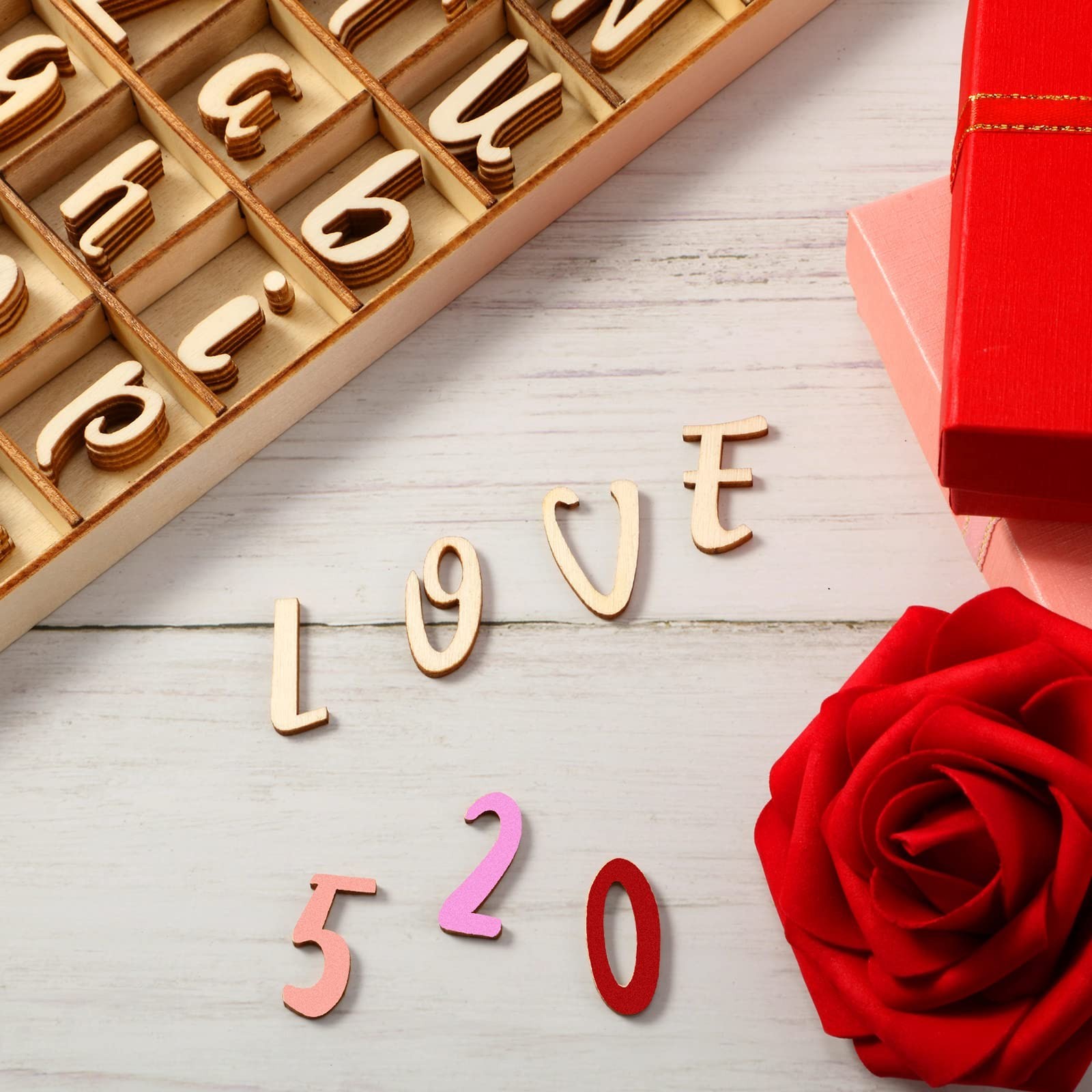 248 Pcs Unfinished Wood Alphabet Letters & Numbers for Crafts with Storage Tray