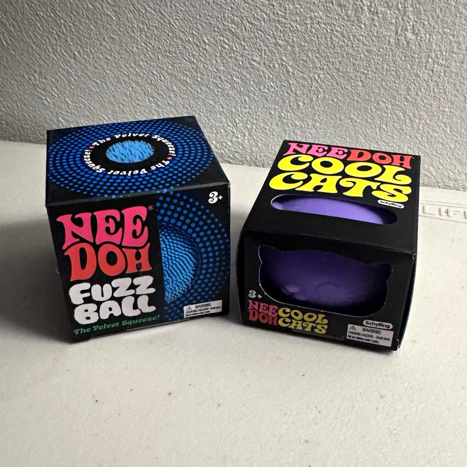 NeeDoh Fuzz Ball & Cool Cats Squeeze Toy Set (2), Blue/Purple, Ages 3-5Y
