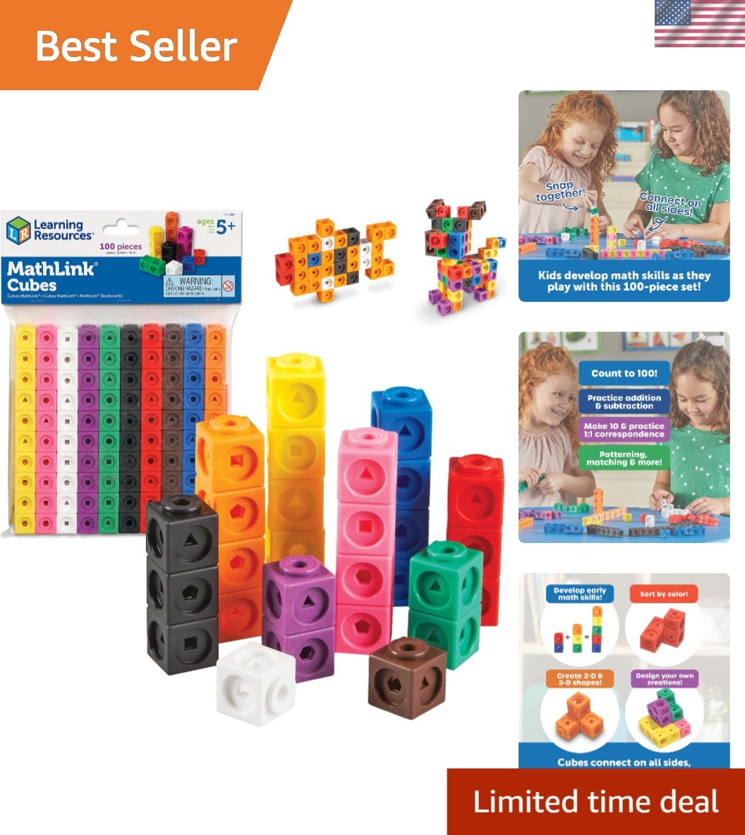 Hands-On MathLink Cubes, Set of 100 – Ideal for Homeschool & Classroom Fun