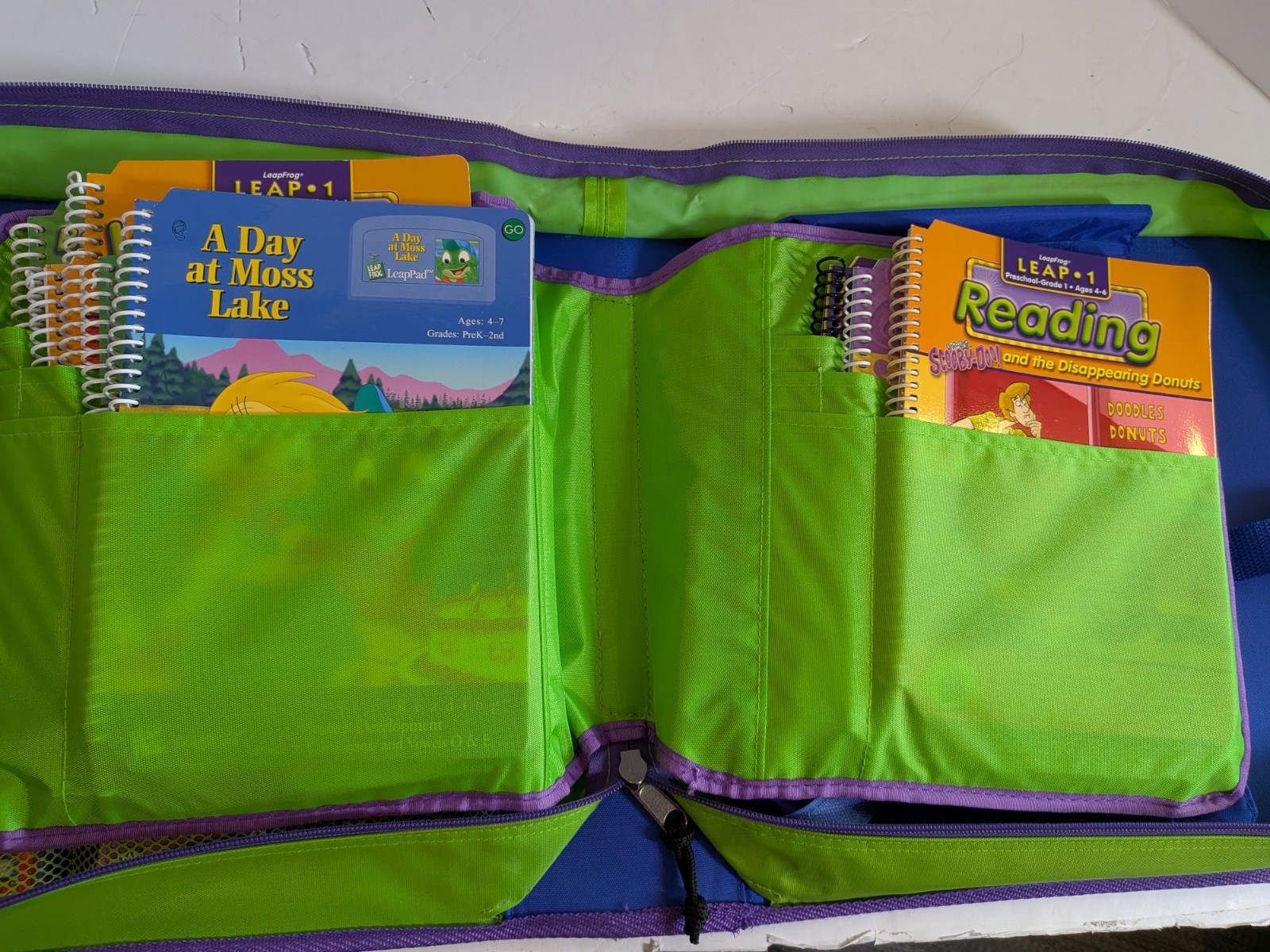 16 Leap Frog Leappad Book & Cartridge Lot & Storage Case Math Dinosaurs Scooby+