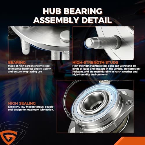 2pcs 512460 Front/Rear Wheel Hub and Bearing Assembly Compatible withFord