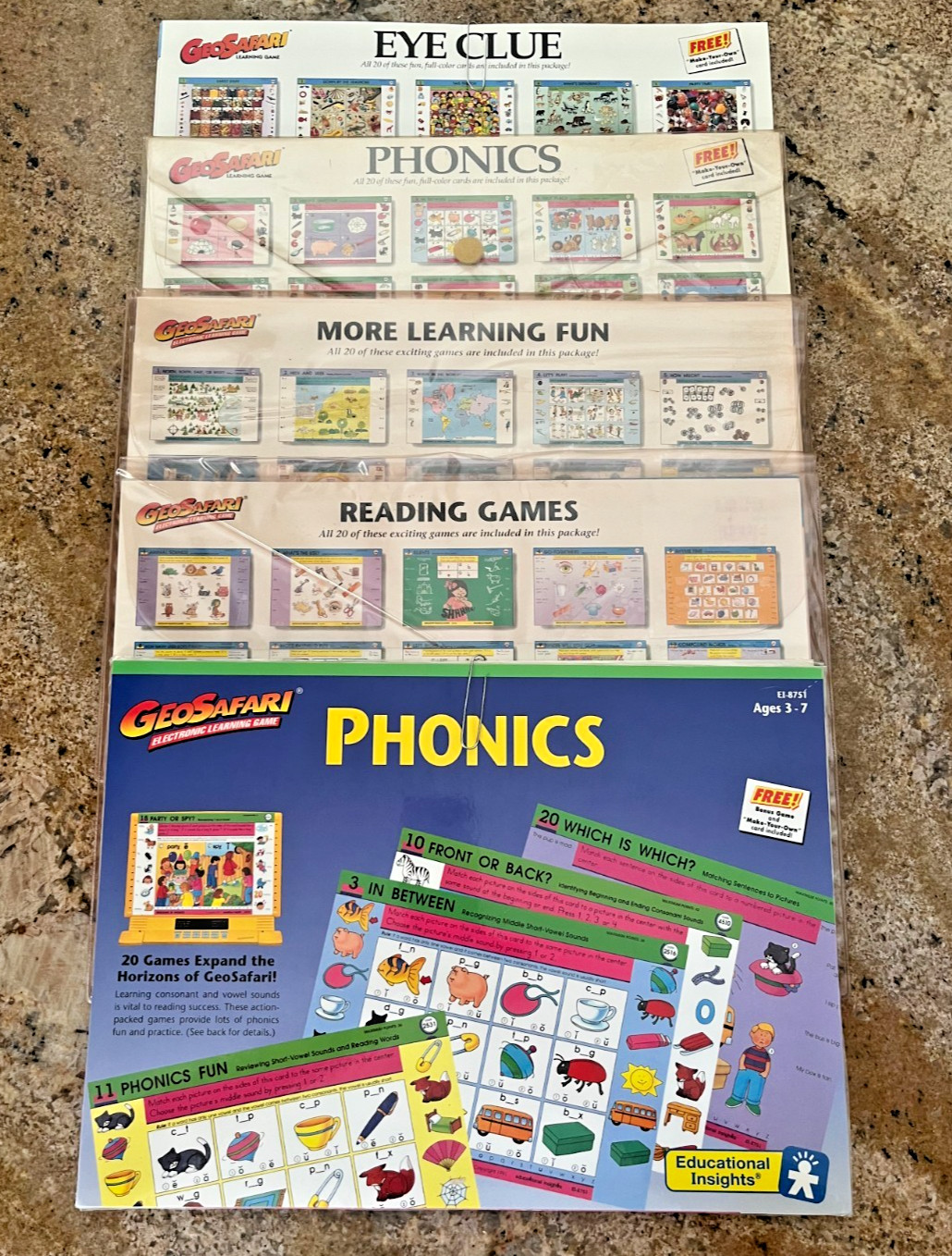 GeoSafari Electronic Learning Game Cards Lot of 4 Phonics Reading Eye Clue More