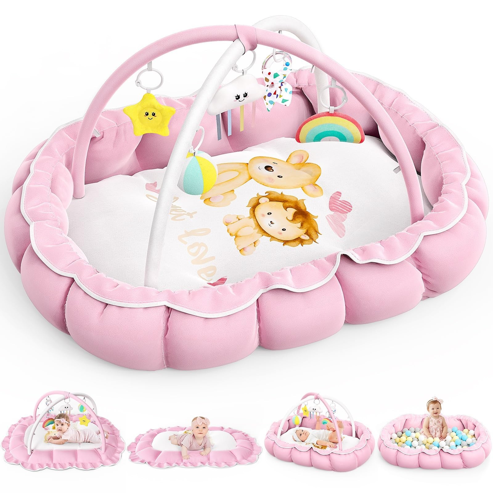 OCATO Car Toys for 1 Year Old Boy Gifts and Baby Gril Play Mat Gym with 5 Sen…